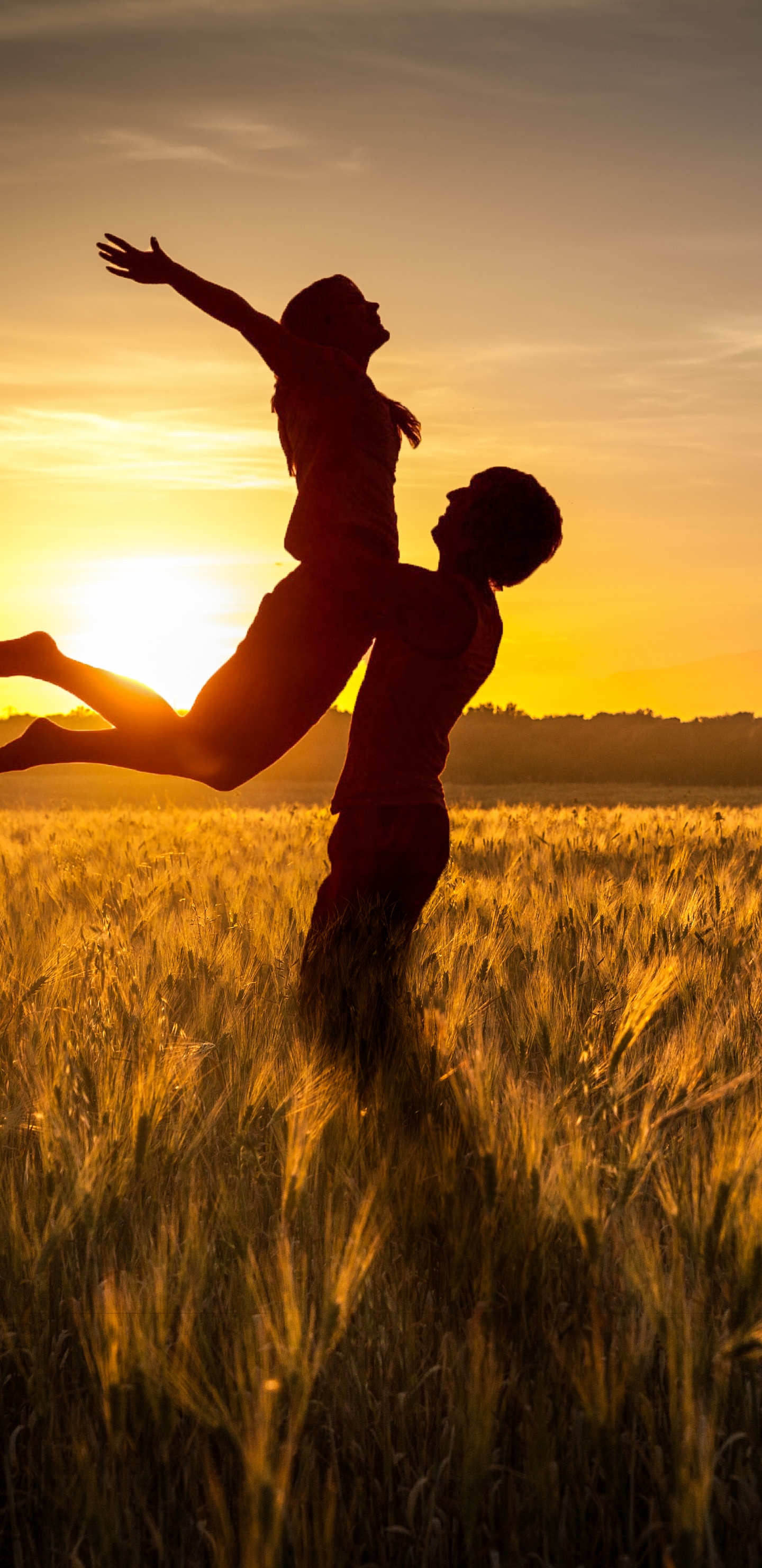 People in Nature, Happy, Field, Backlighting, Yellow. Wallpaper in 1440x2960 Resolution