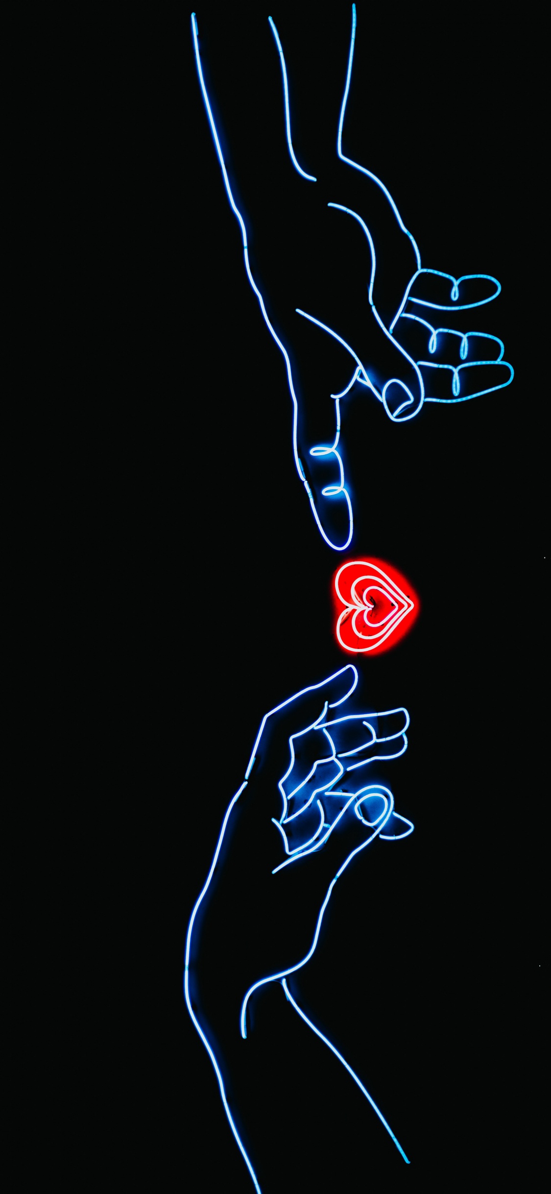 Neon Finger Heart, Finger Heart, Hand Heart, Heart, Human Body. Wallpaper in 1125x2436 Resolution