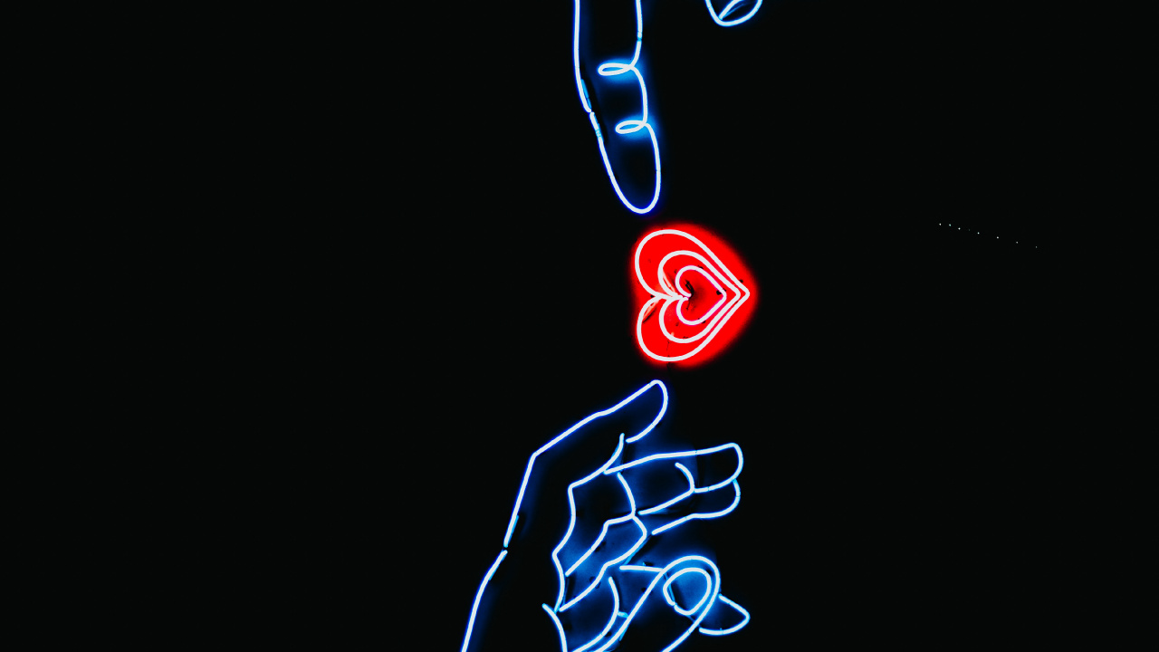 Neon Finger Heart, Finger Heart, Hand Heart, Heart, Human Body. Wallpaper in 1280x720 Resolution