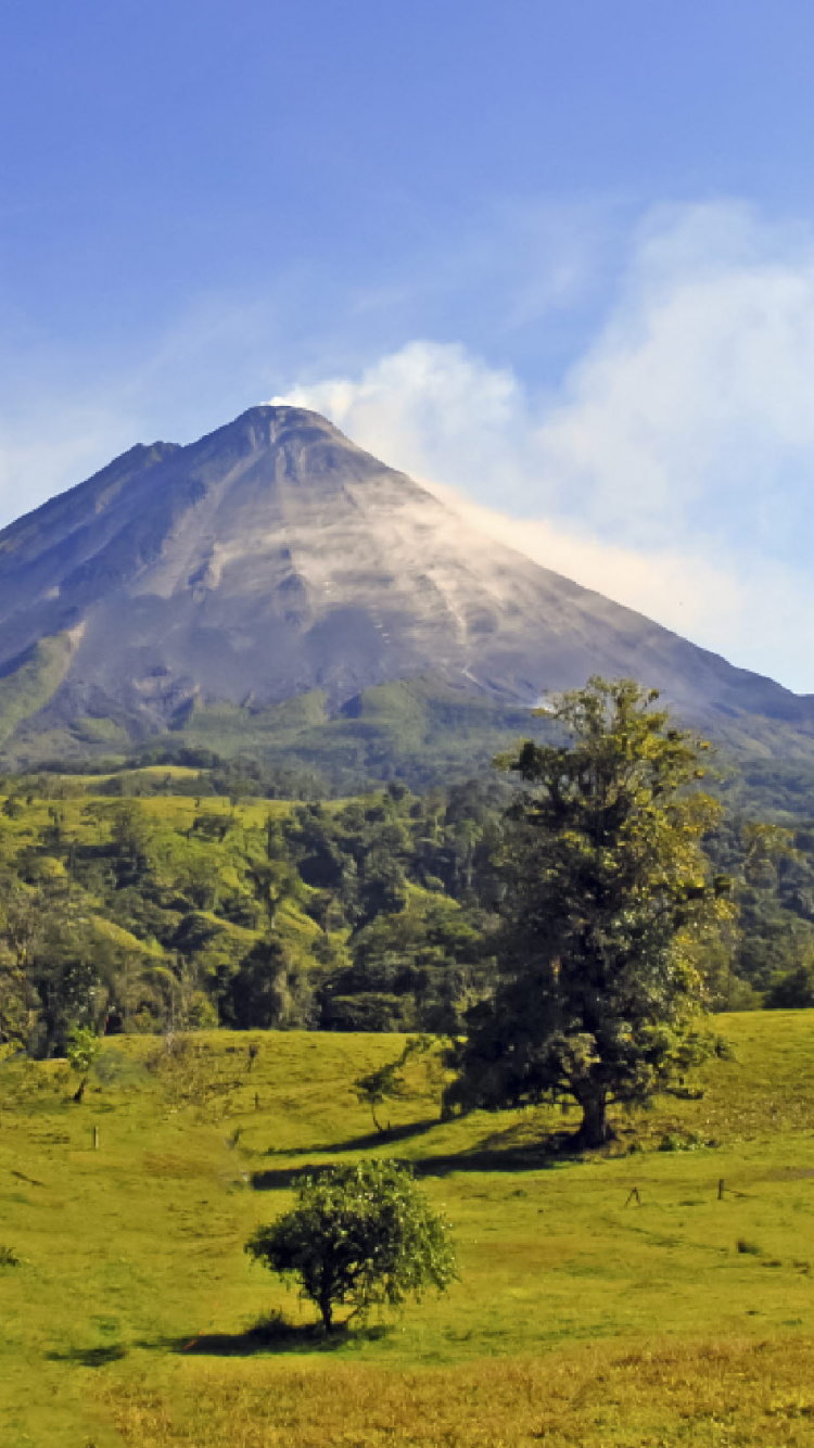 Green Grass Field Near Mountain Under White Clouds During Daytime. Wallpaper in 750x1334 Resolution
