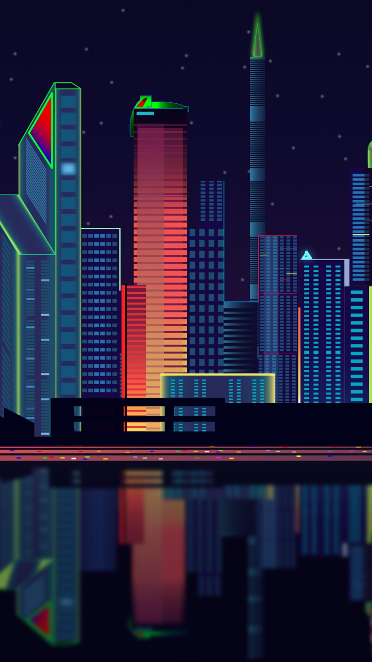 City Skyline During Night Time. Wallpaper in 750x1334 Resolution