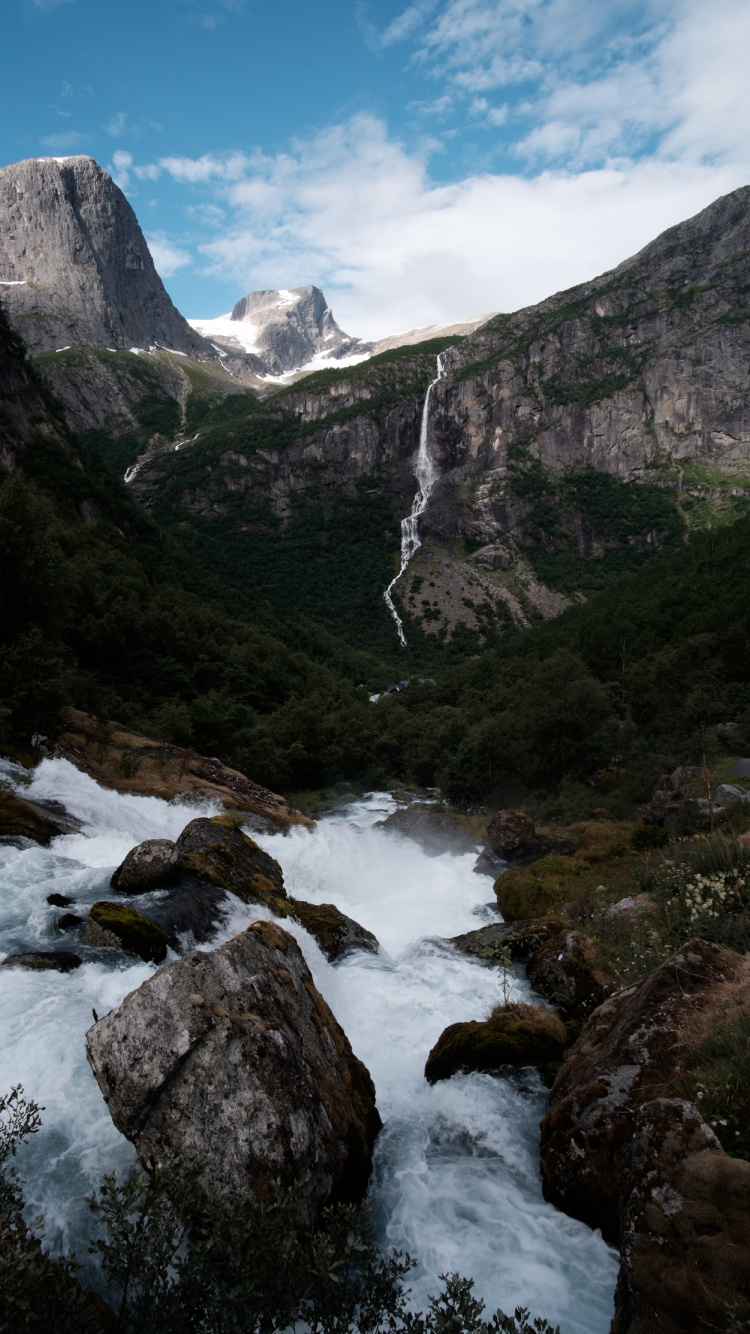 Nature, Fjord, Alpes, Mount Scenery, Cascade. Wallpaper in 750x1334 Resolution