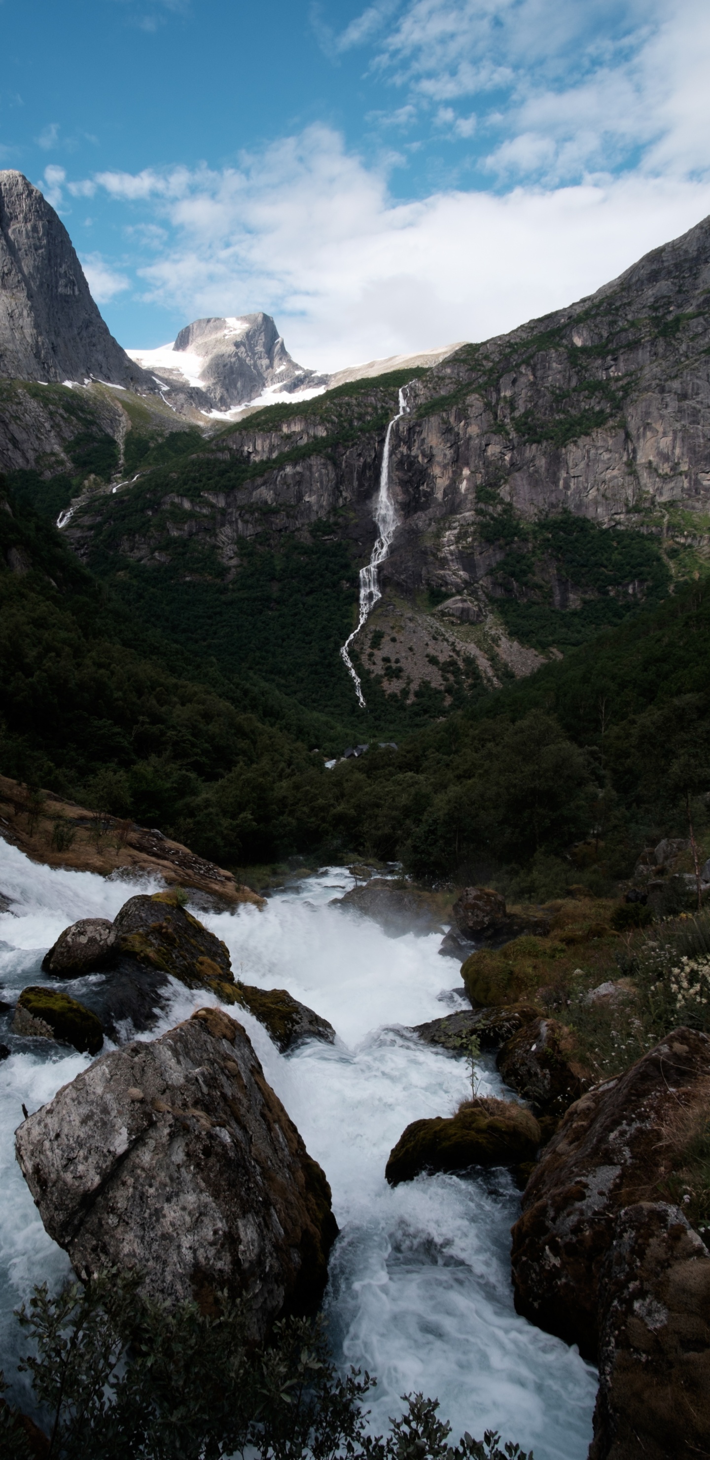 Nature, Fjord, Alps, Mount Scenery, Waterfall. Wallpaper in 1440x2960 Resolution