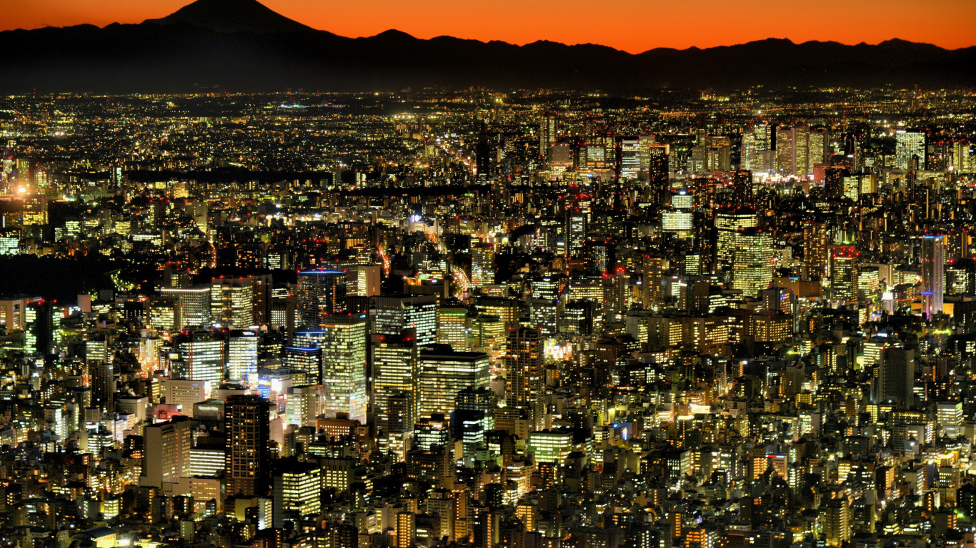 Skyline Der Stadt Bei Nacht Night. Wallpaper in 1366x768 Resolution