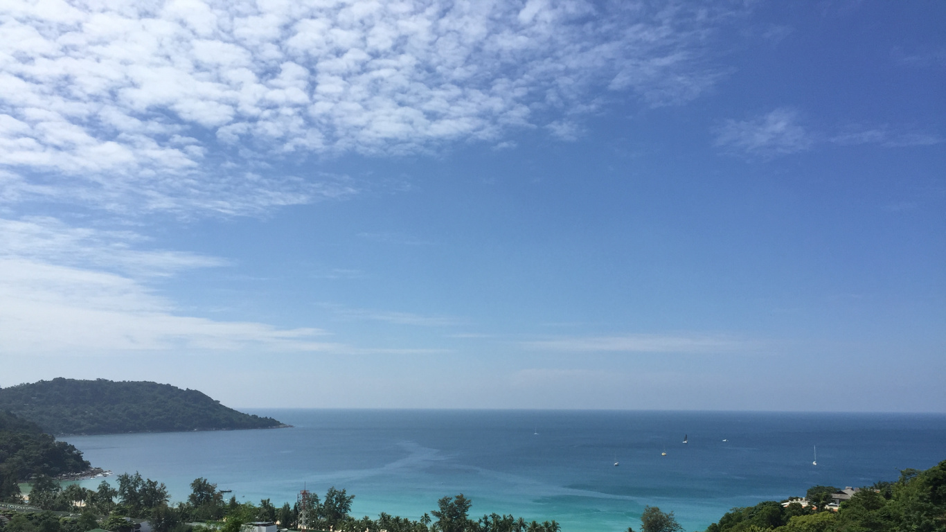 植被, 海岸, 海洋, 地平线, Azure 壁纸 1366x768 允许