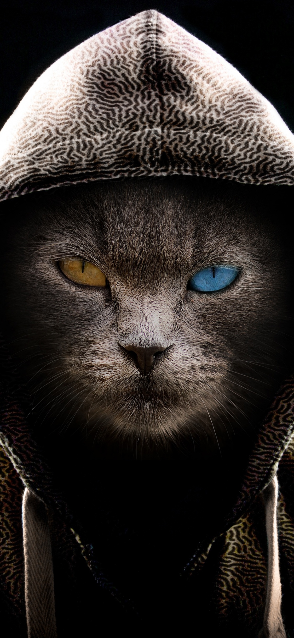 Mann im Grauen Hoodie Mit Blauen Augen. Wallpaper in 1125x2436 Resolution