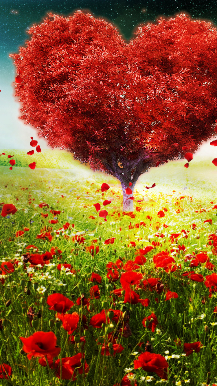 Heart, Valentines Day, Meadow, Flower, Valentines Day Landscape. Wallpaper in 750x1334 Resolution