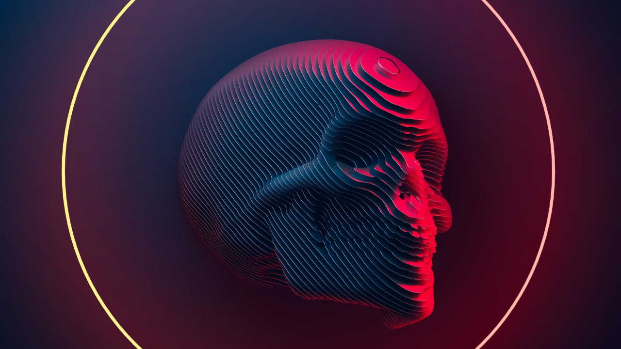 Skull, Skull Slice, Magenta, Neon, Bone. Wallpaper in 1280x720 Resolution