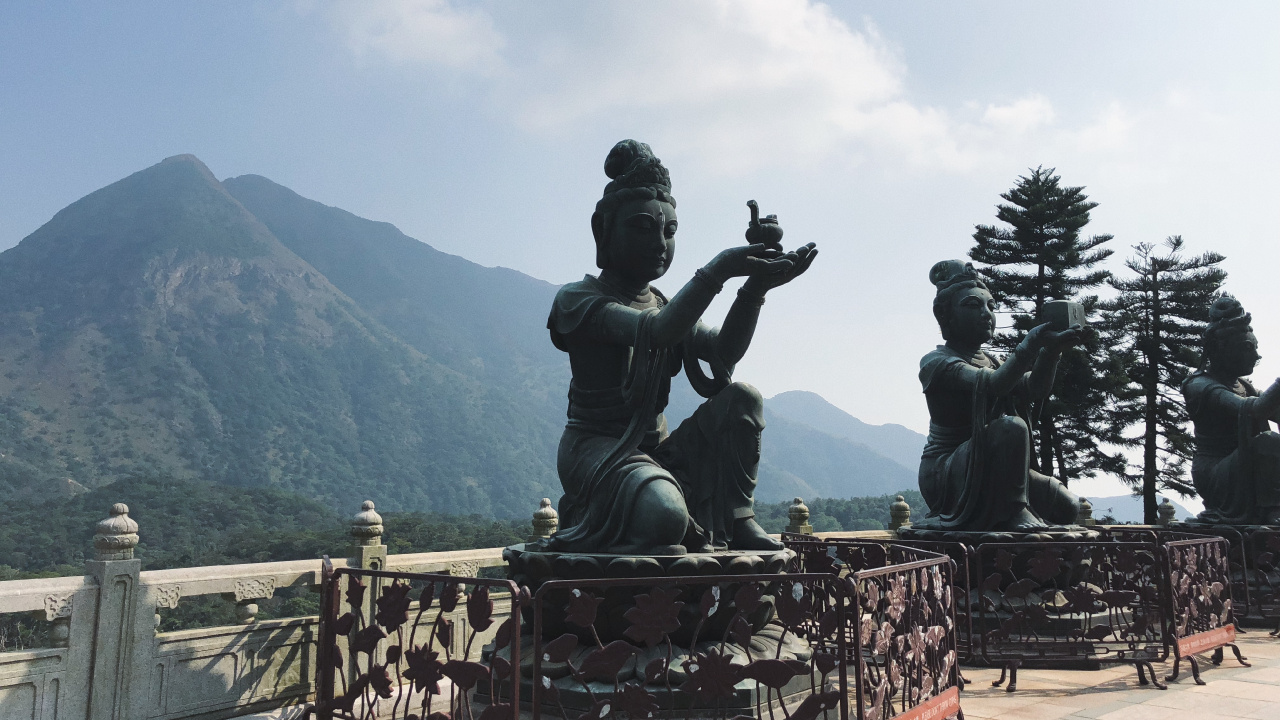 Hong Kong, po Lin Monastery, Tian Tan Buddha, Statue, Tourist Attraction. Wallpaper in 1280x720 Resolution