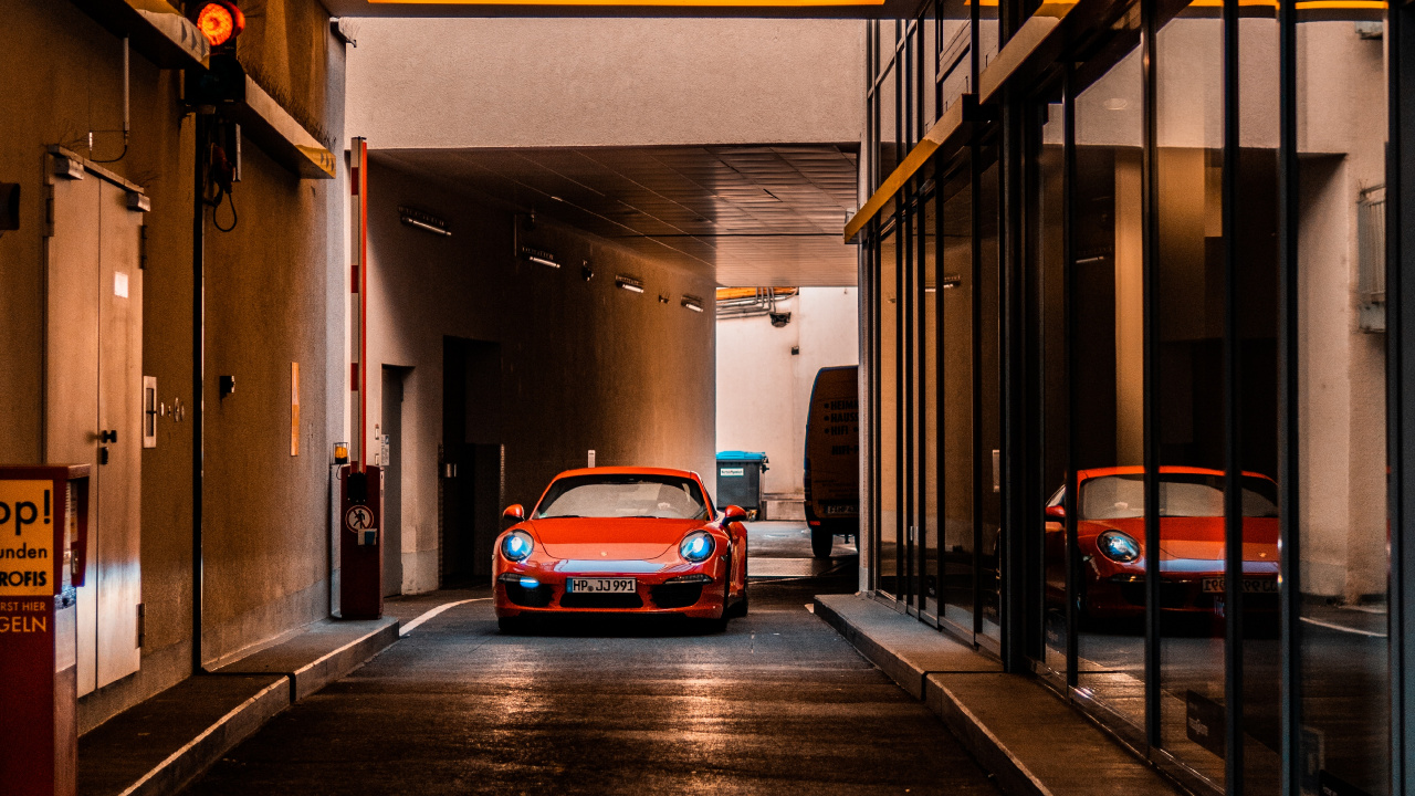 Red Car Parked on Tunnel. Wallpaper in 1280x720 Resolution