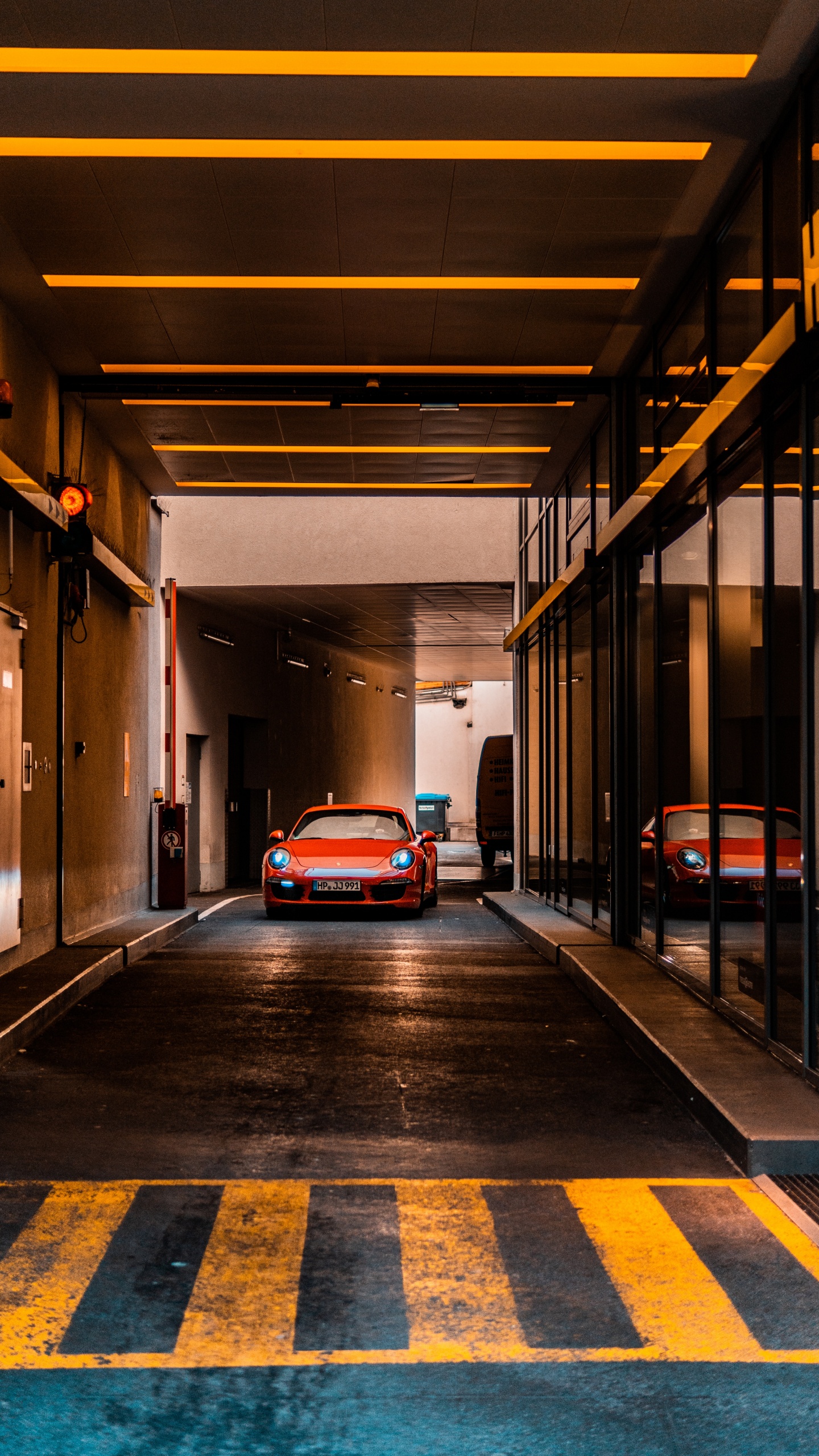 Red Car Parked on Tunnel. Wallpaper in 1440x2560 Resolution