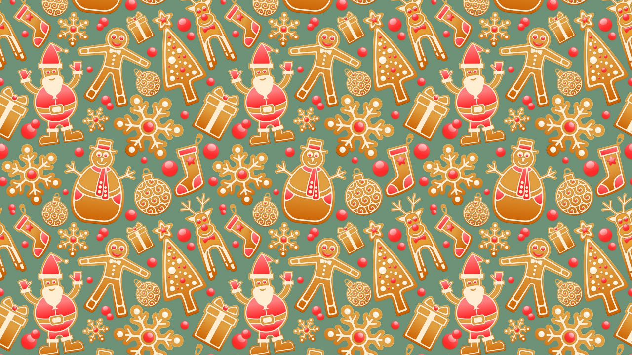 Christmas Day, Santa Claus, Pattern, Art, Ded Moroz. Wallpaper in 1280x720 Resolution