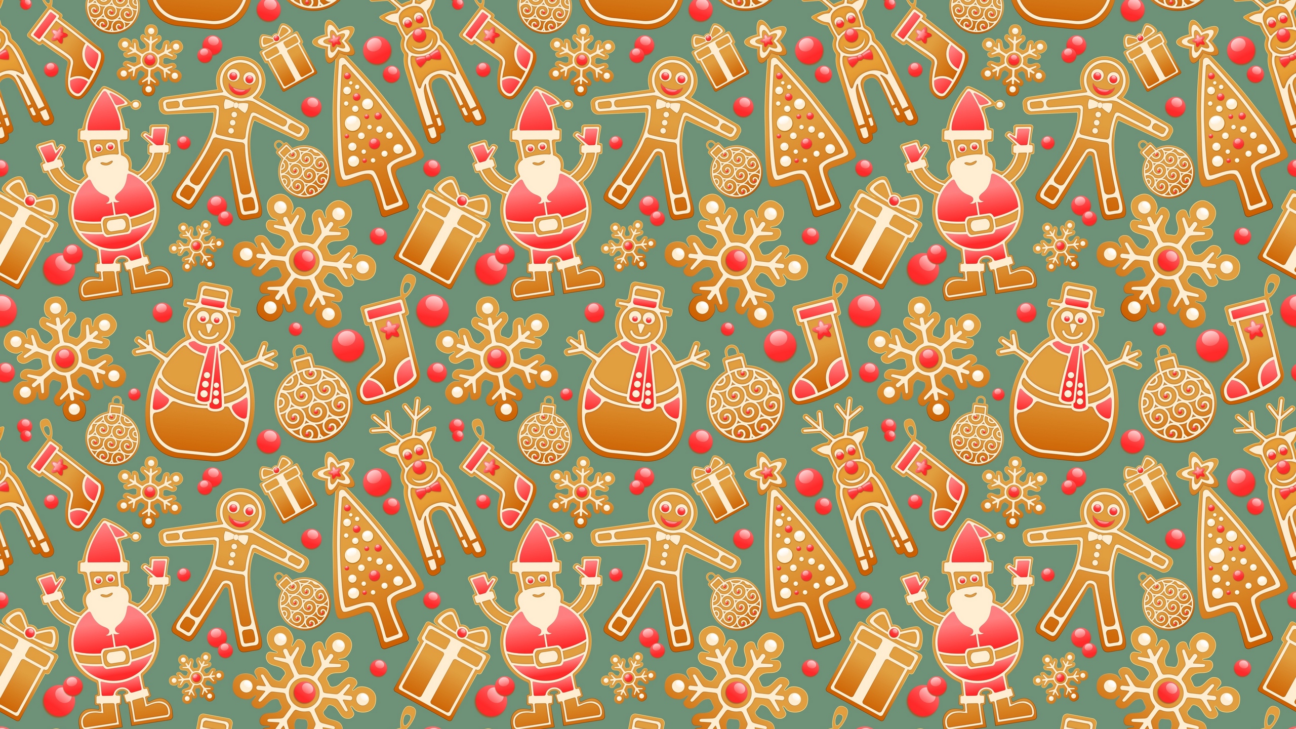 Christmas Day, Santa Claus, Pattern, Art, Ded Moroz. Wallpaper in 2560x1440 Resolution