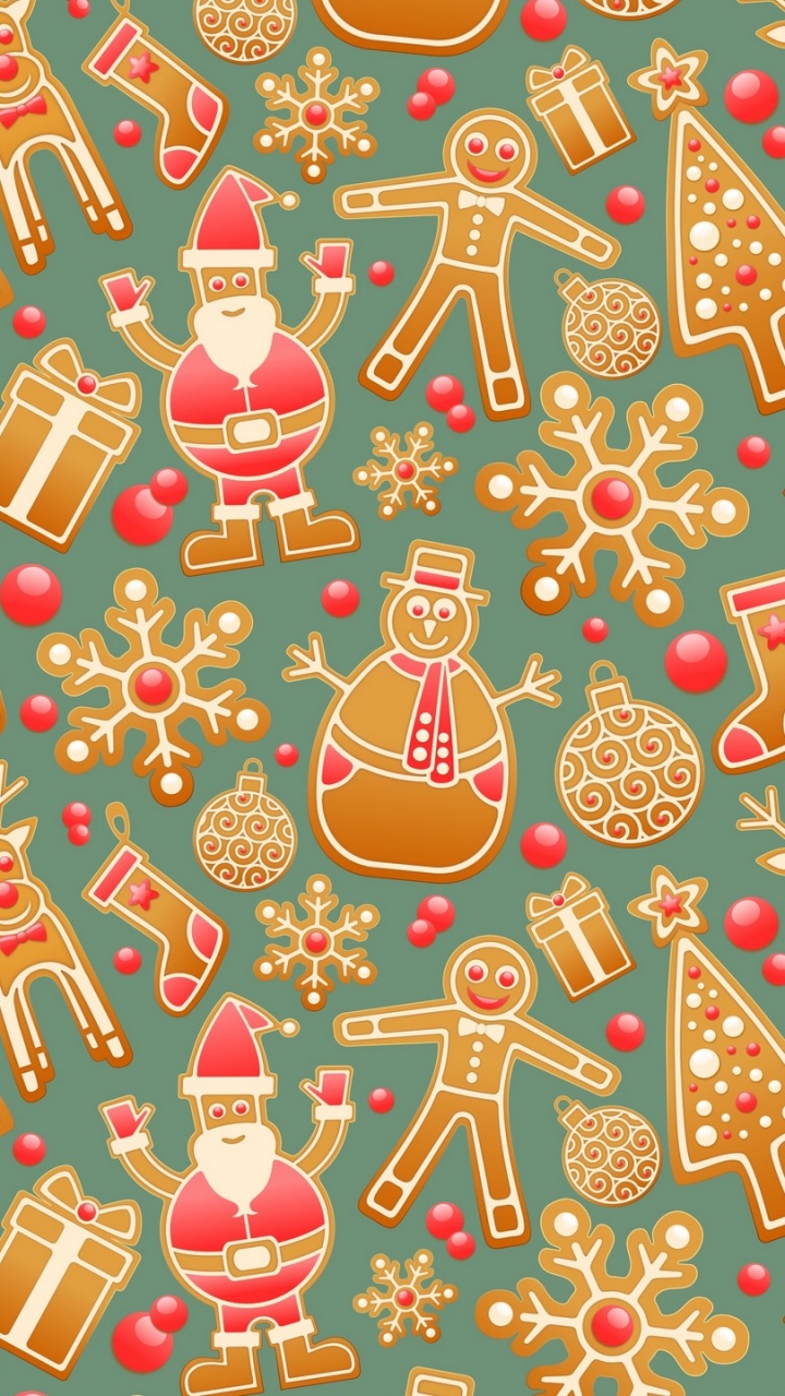 Christmas Day, Santa Claus, Pattern, Art, Ded Moroz. Wallpaper in 720x1280 Resolution