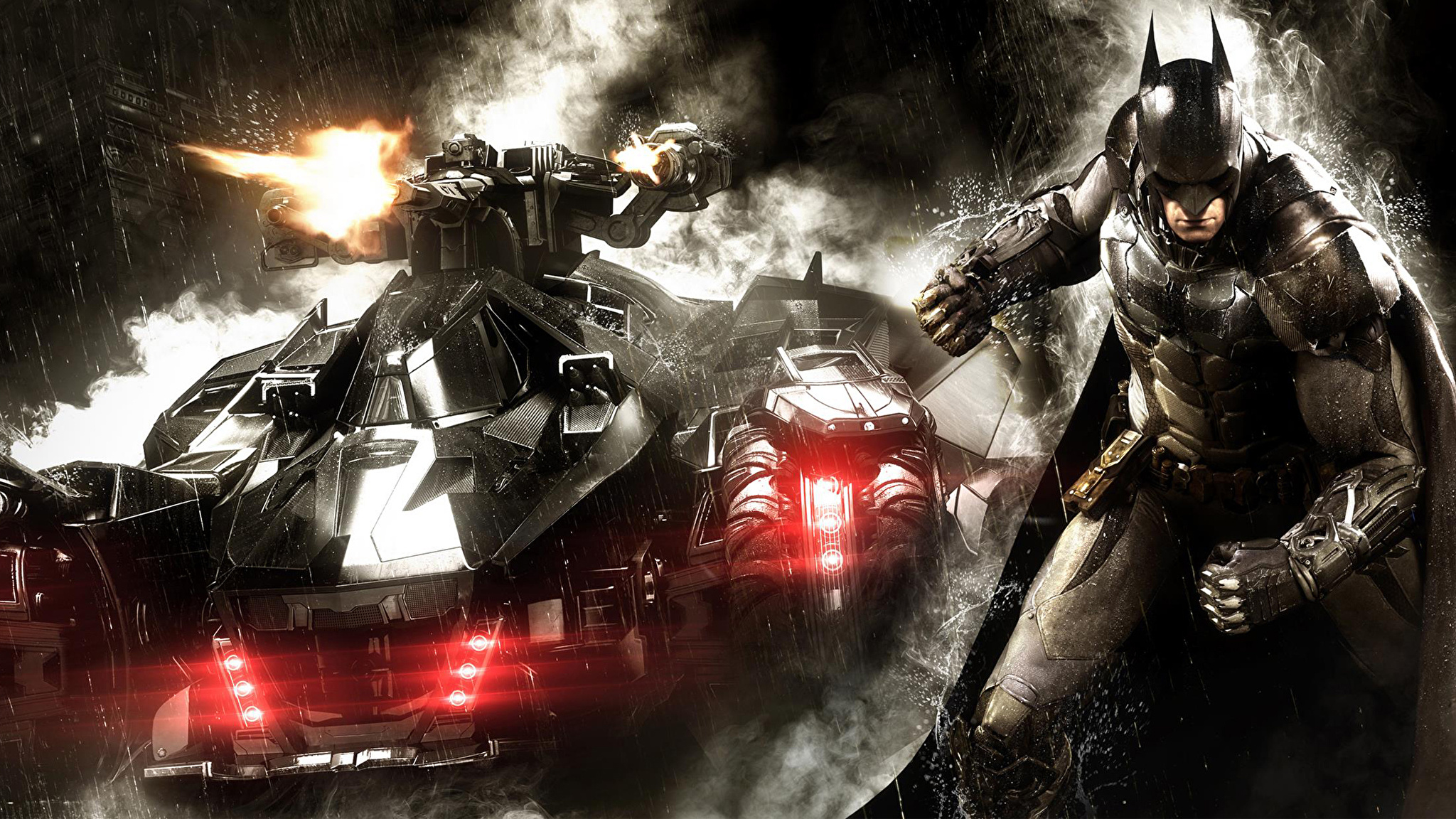 A shot of batman and her car in the batman movie fire 2K wallpaper download
