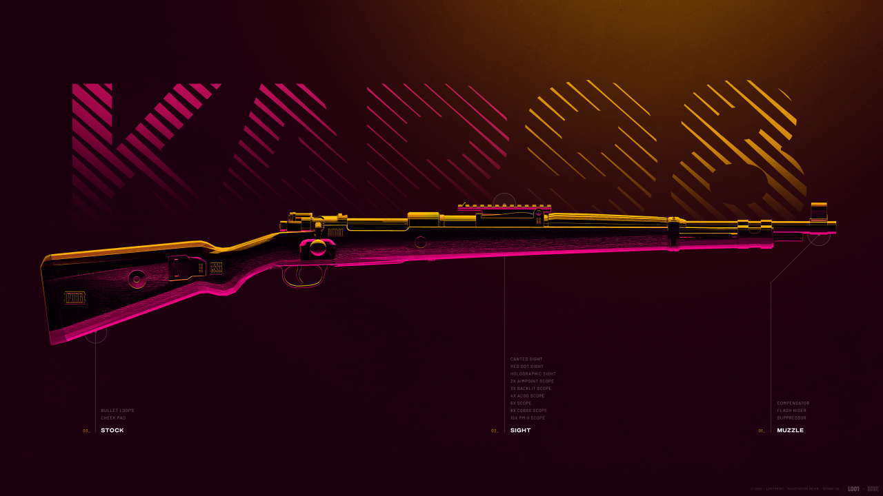 PUBG, PLAYERUNKNOWN'S BATTLEGROUNDS, Karabiner 98k, Magenta, Purpur. Wallpaper in 1280x720 Resolution