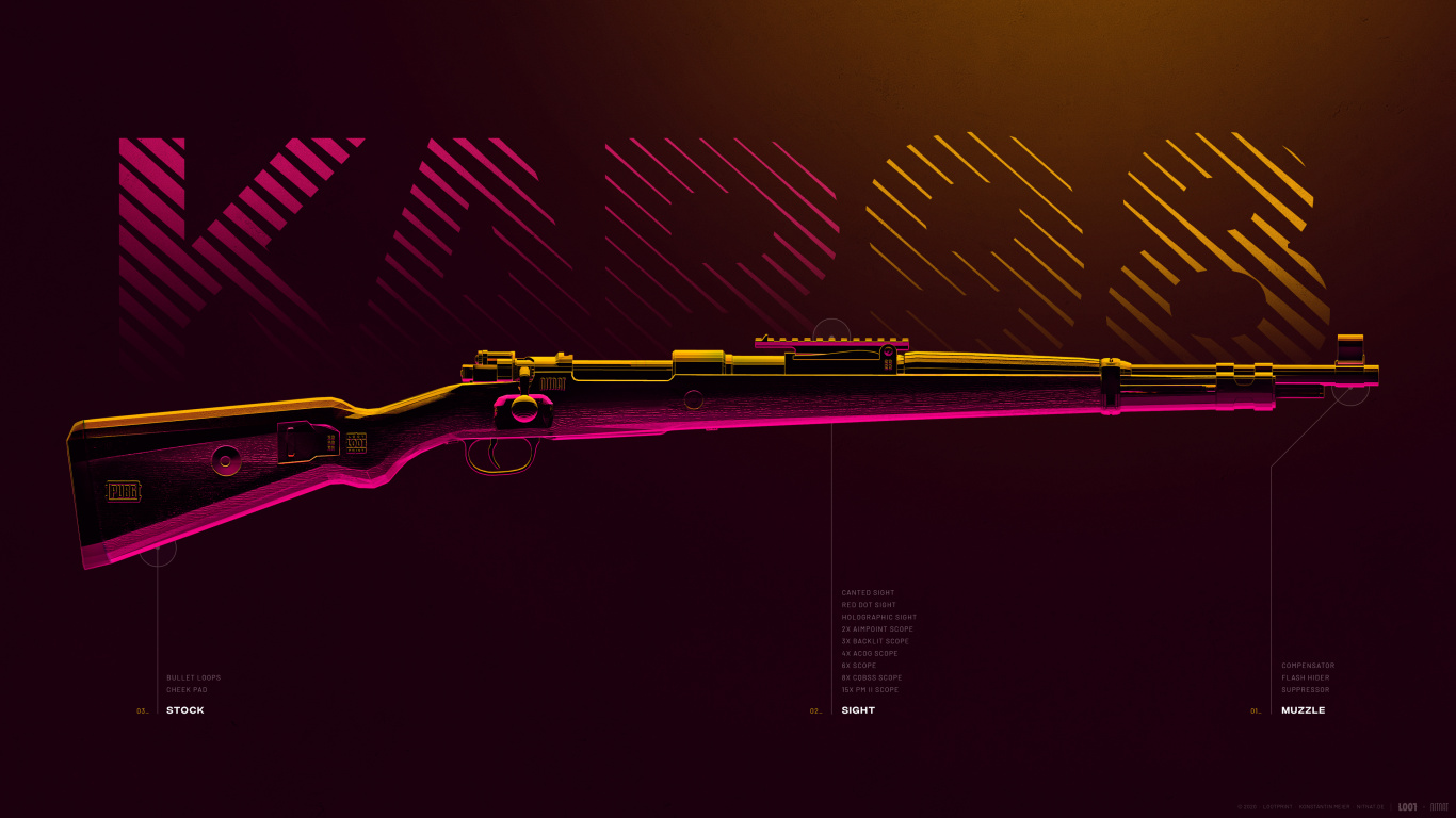 PUBG Corporation, PLAYERUNKNOWN'S BATTLEGROUNDS, Karabiner 98k, Red, Magenta. Wallpaper in 1366x768 Resolution