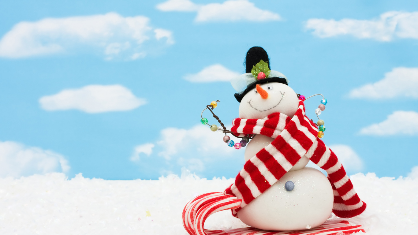 Snowman, Christmas Day, Snow, Christmas, Winter. Wallpaper in 1366x768 Resolution