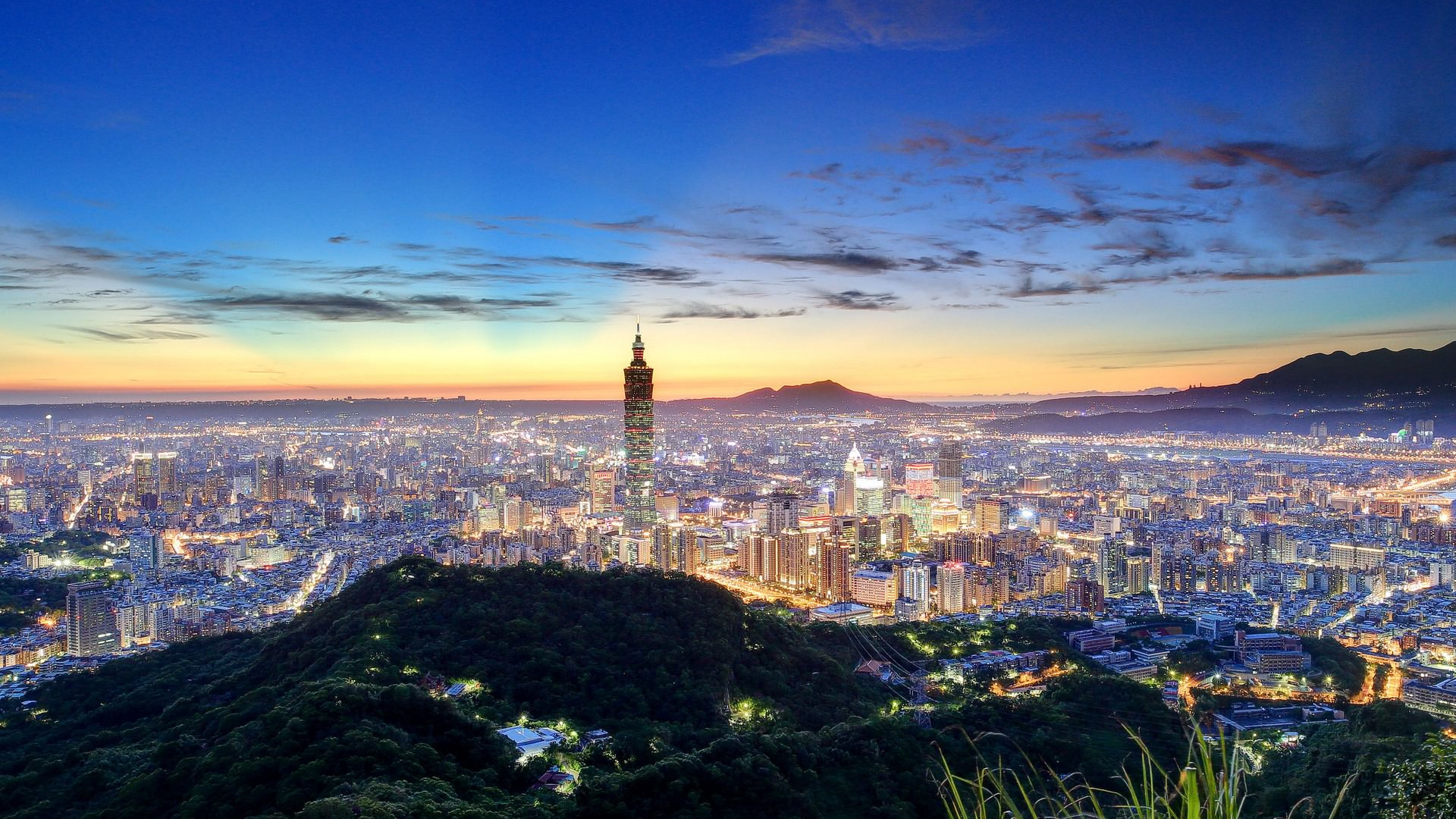 City Skyline Under Blue Sky During Sunset. Wallpaper in 1920x1080 Resolution