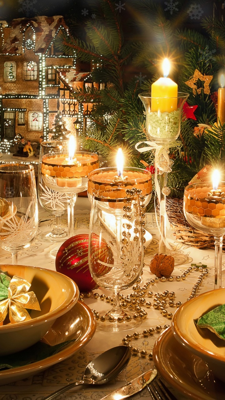 El Día De Navidad, Cena de Navidad, Navidad, Decoración de la Navidad, Luces de Navidad. Wallpaper in 720x1280 Resolution
