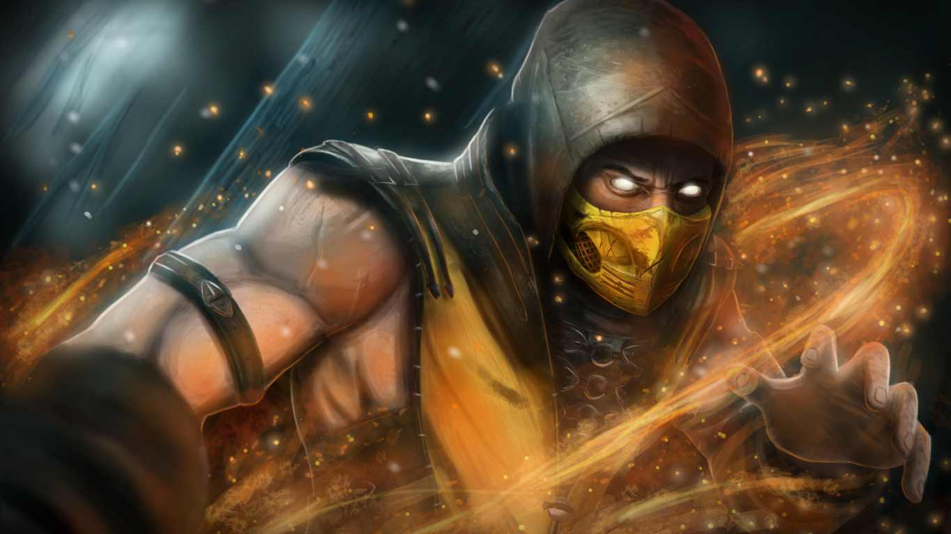 Mortal Kombat x, Mortal Kombat 11, Escorpión, Arte, Ilustración. Wallpaper in 1366x768 Resolution