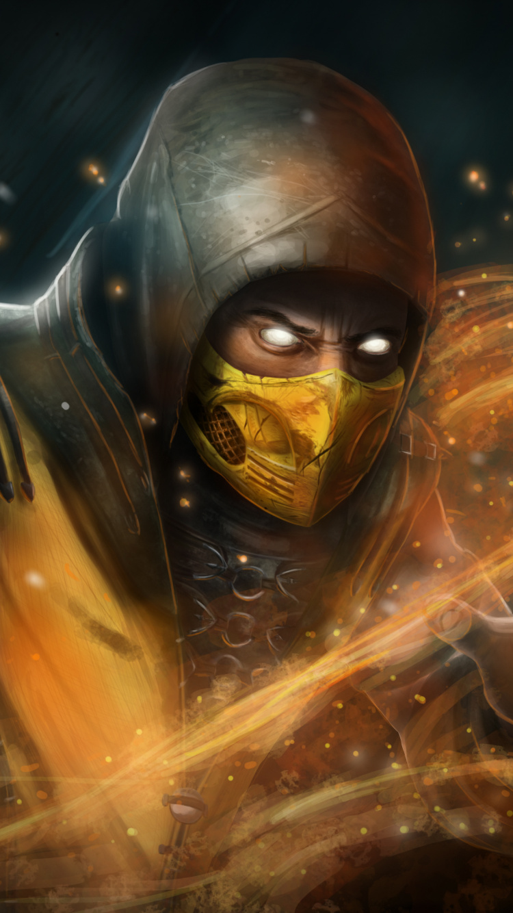 Mortal Kombat x, Mortal Kombat 11, Escorpión, Arte, Ilustración. Wallpaper in 750x1334 Resolution