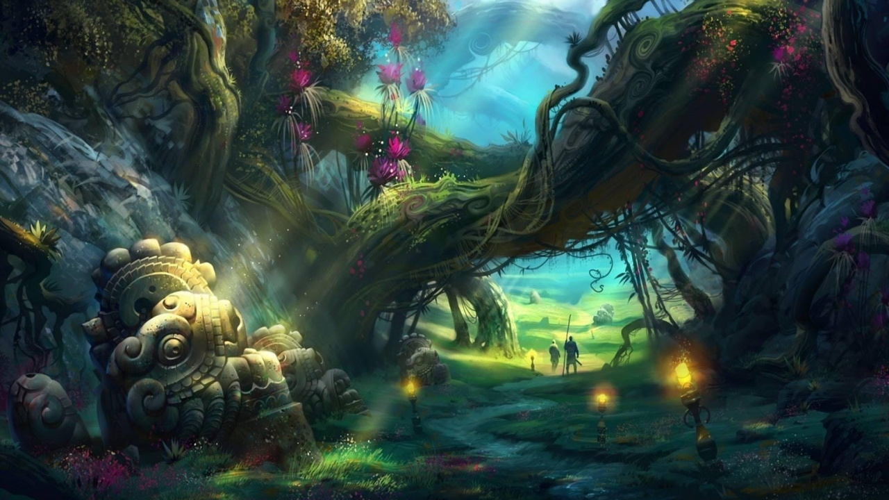 Green and Brown Tree With Lights. Wallpaper in 1280x720 Resolution