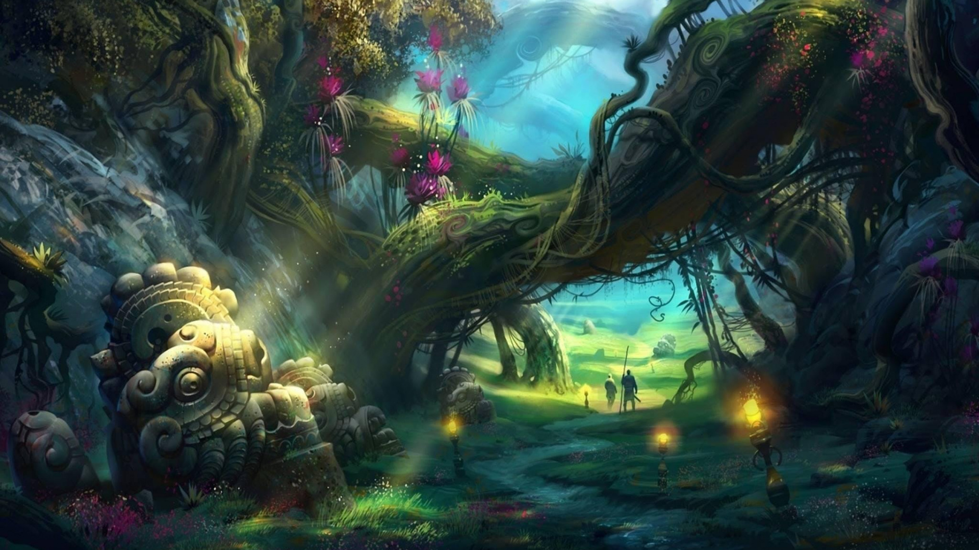 Green and Brown Tree With Lights. Wallpaper in 1920x1080 Resolution