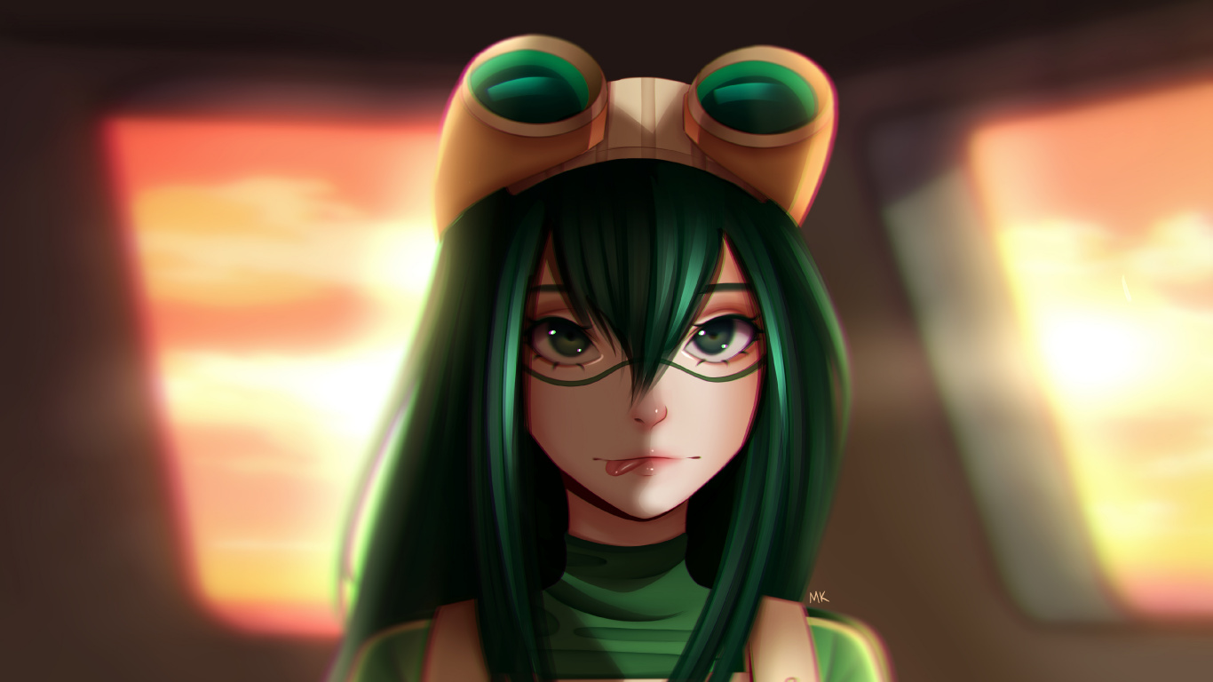 Green Haired Female Anime Character. Wallpaper in 1366x768 Resolution