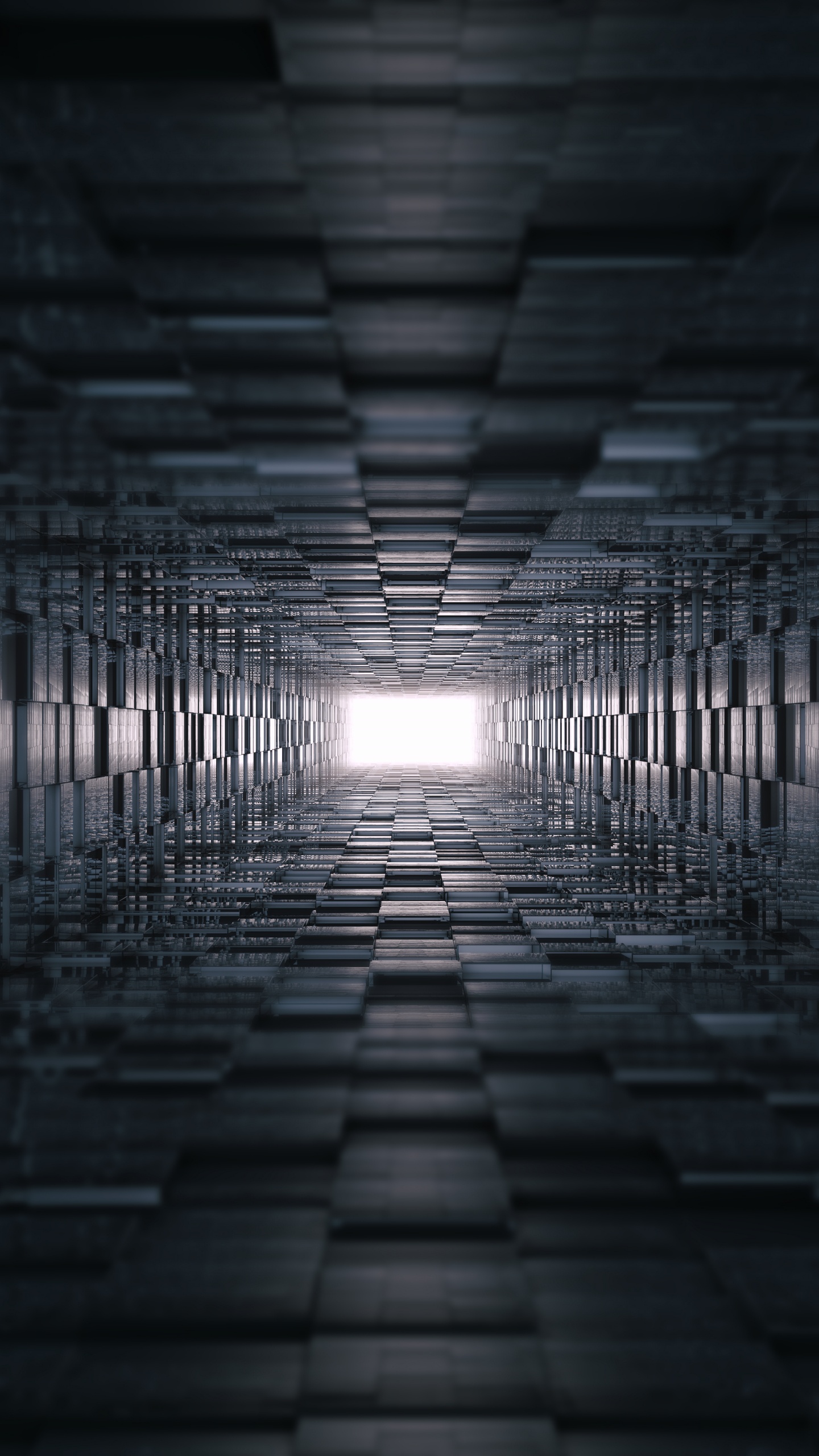 Black and White Tunnel With Lights. Wallpaper in 1440x2560 Resolution