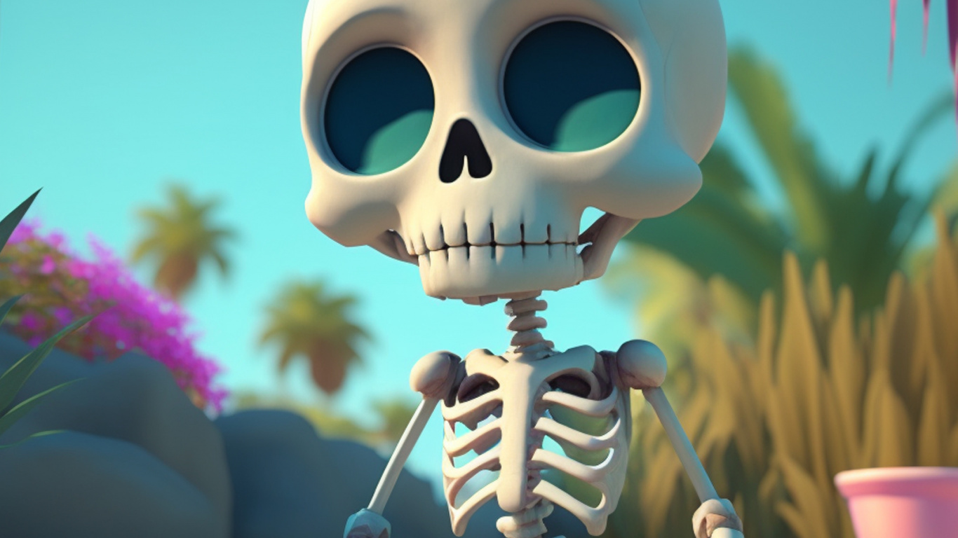 Cráneo, Caricatura, Luz, Azure, Instantánea. Wallpaper in 1366x768 Resolution