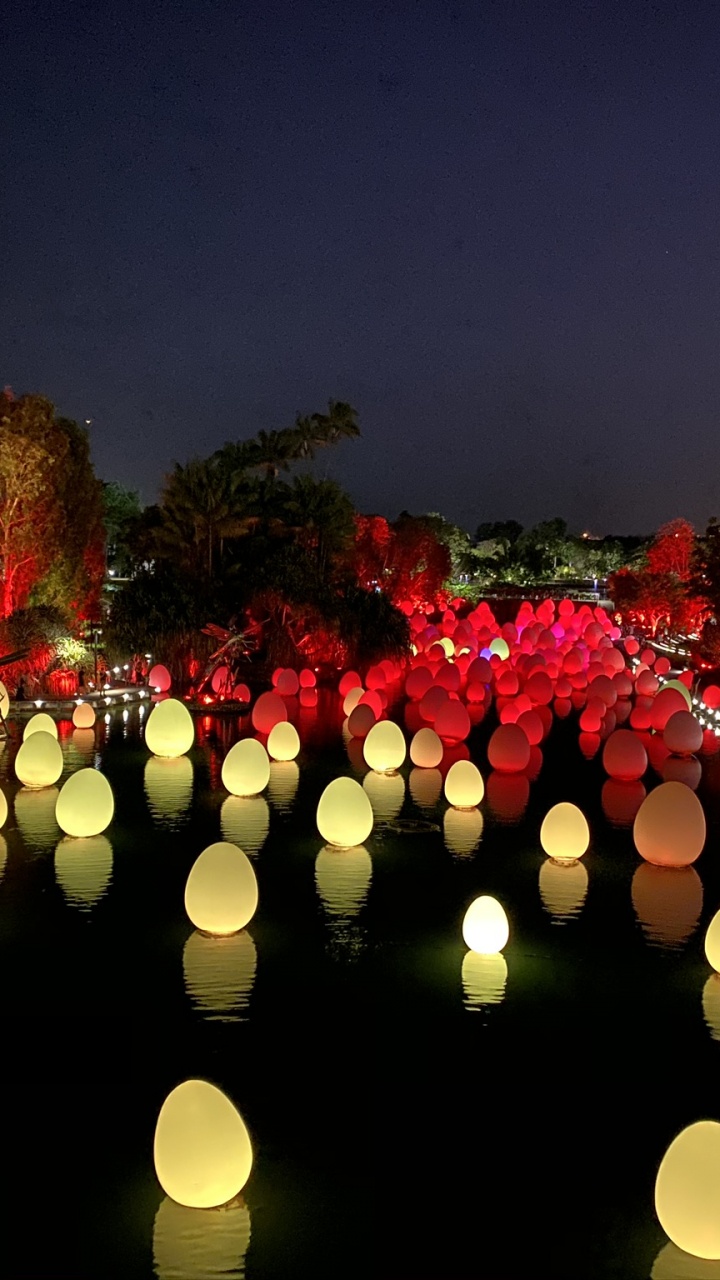 Singapore, Nature, Landscape Lighting, Night, Red. Wallpaper in 720x1280 Resolution