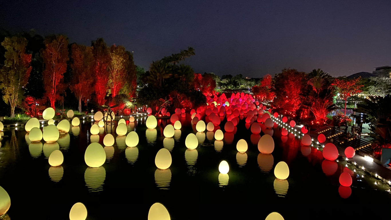 Singapour, Nature, Éclairage de Paysage, Nuit, Red. Wallpaper in 1366x768 Resolution