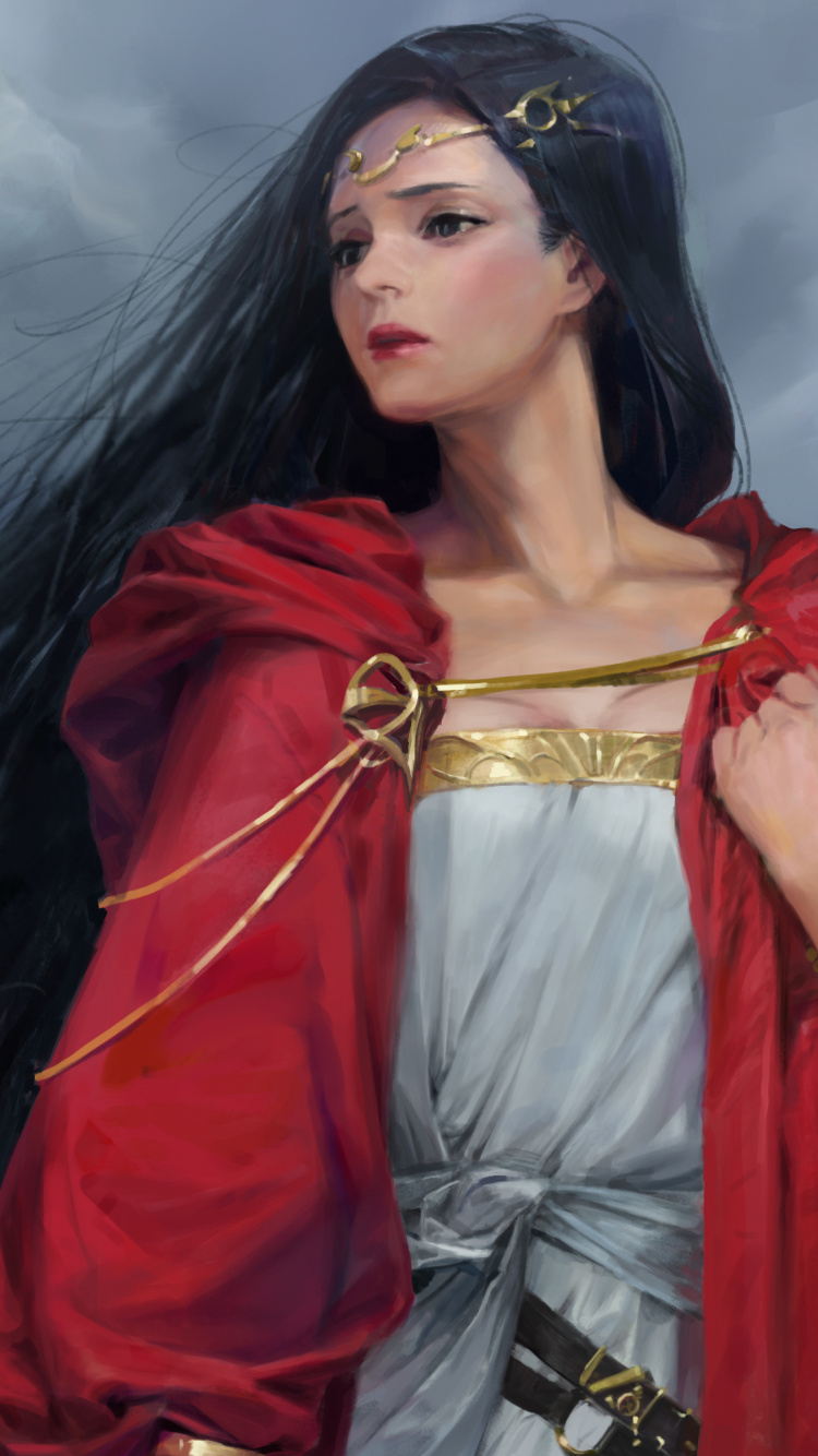 Woman in Red and White Dress. Wallpaper in 750x1334 Resolution