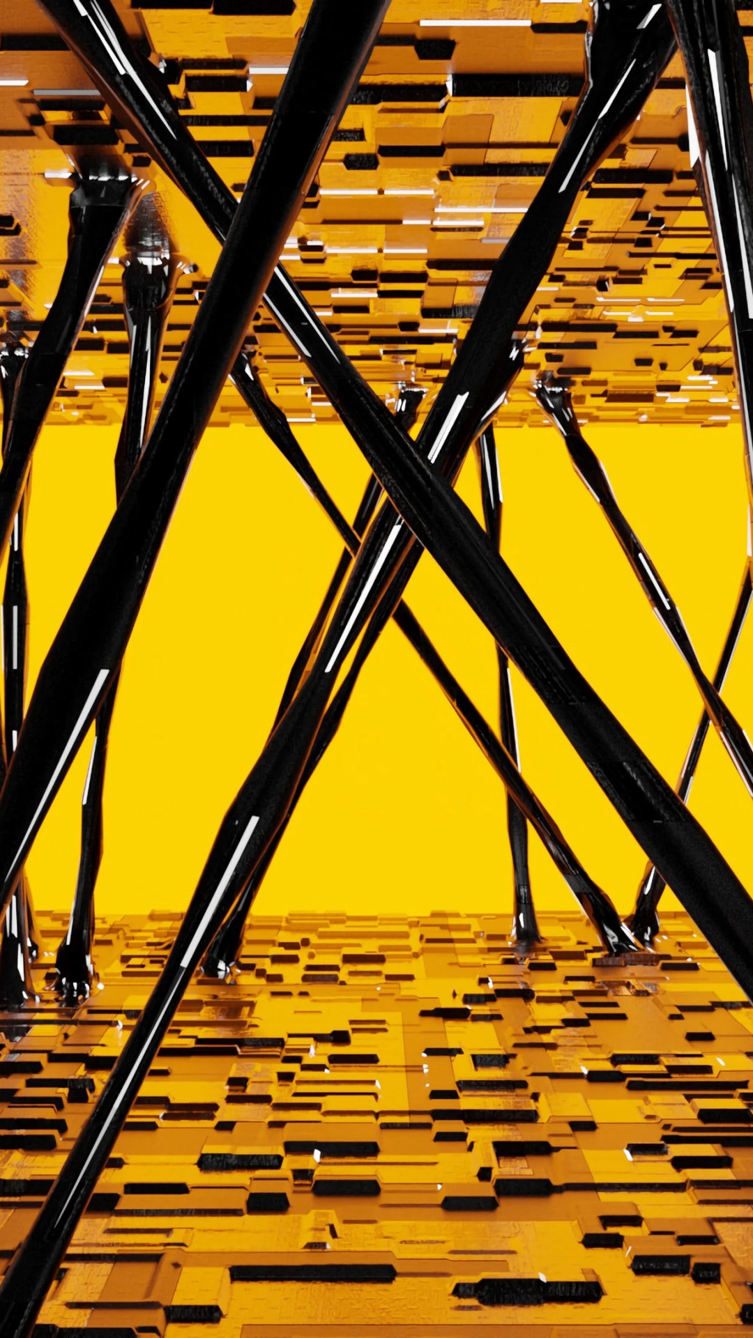 Échelle en Métal Noir Sur Sol en Brique Jaune. Wallpaper in 1080x1920 Resolution