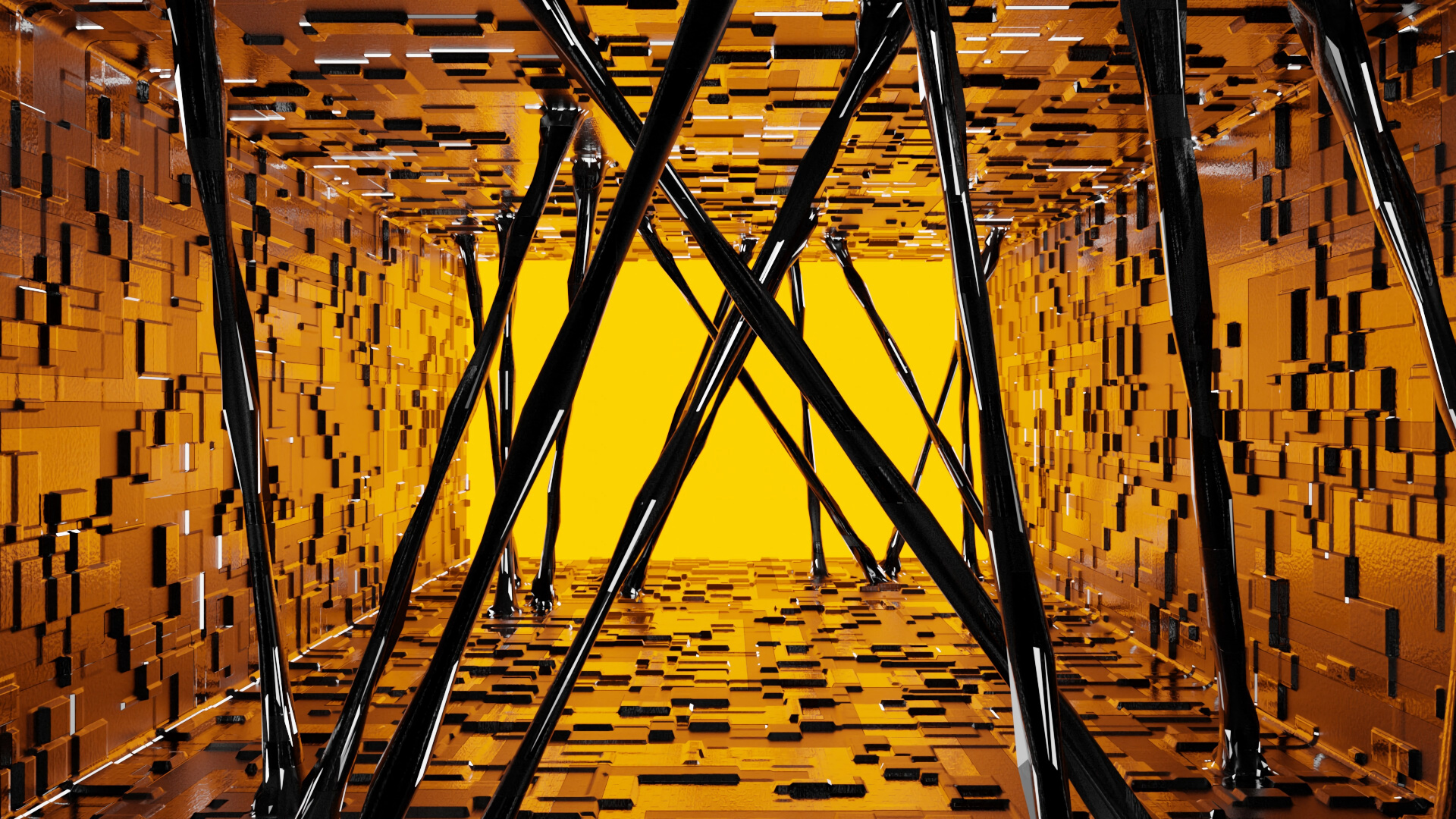 Black Metal Ladder on Yellow Brick Floor. Wallpaper in 1920x1080 Resolution