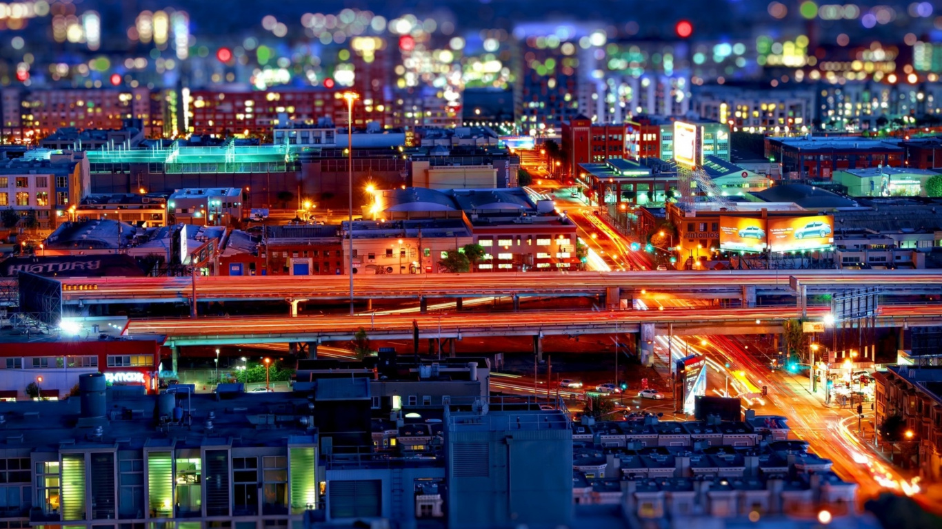 Vue Aérienne de la Ville Pendant la Nuit. Wallpaper in 1366x768 Resolution
