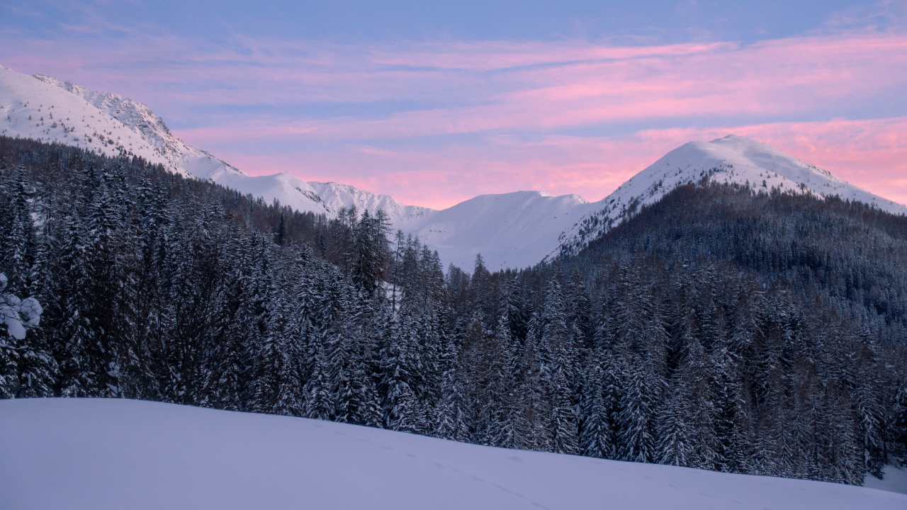 Schnee, Winter, Bergigen Landschaftsformen, Natur, Bergkette. Wallpaper in 1280x720 Resolution