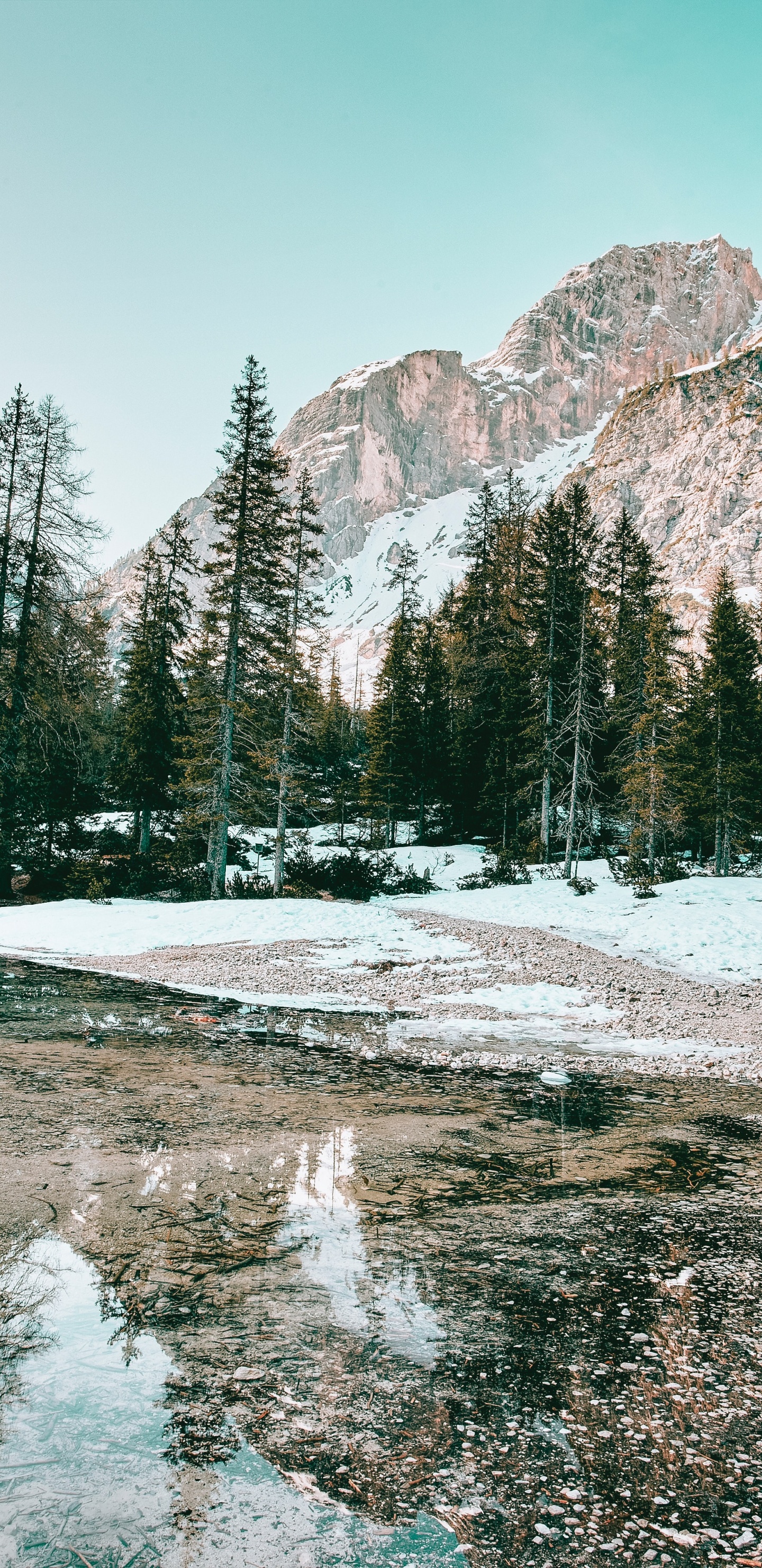 Invierno, Los Recursos de Agua, Montaña, Agua, Paisaje Natural. Wallpaper in 1440x2960 Resolution