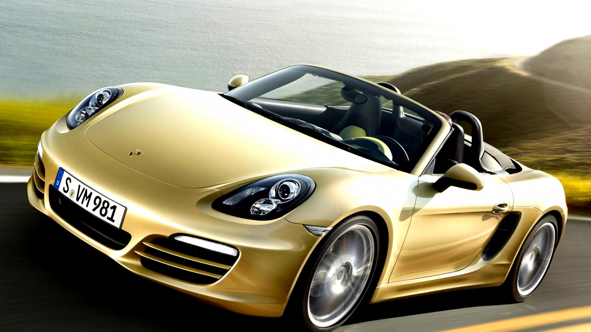 Yellow Porsche 911 on Gray Asphalt Road. Wallpaper in 1920x1080 Resolution