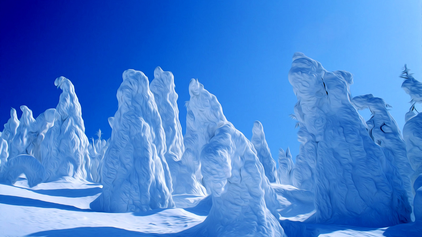 White Ice Formation Under Blue Sky During Daytime. Wallpaper in 1366x768 Resolution