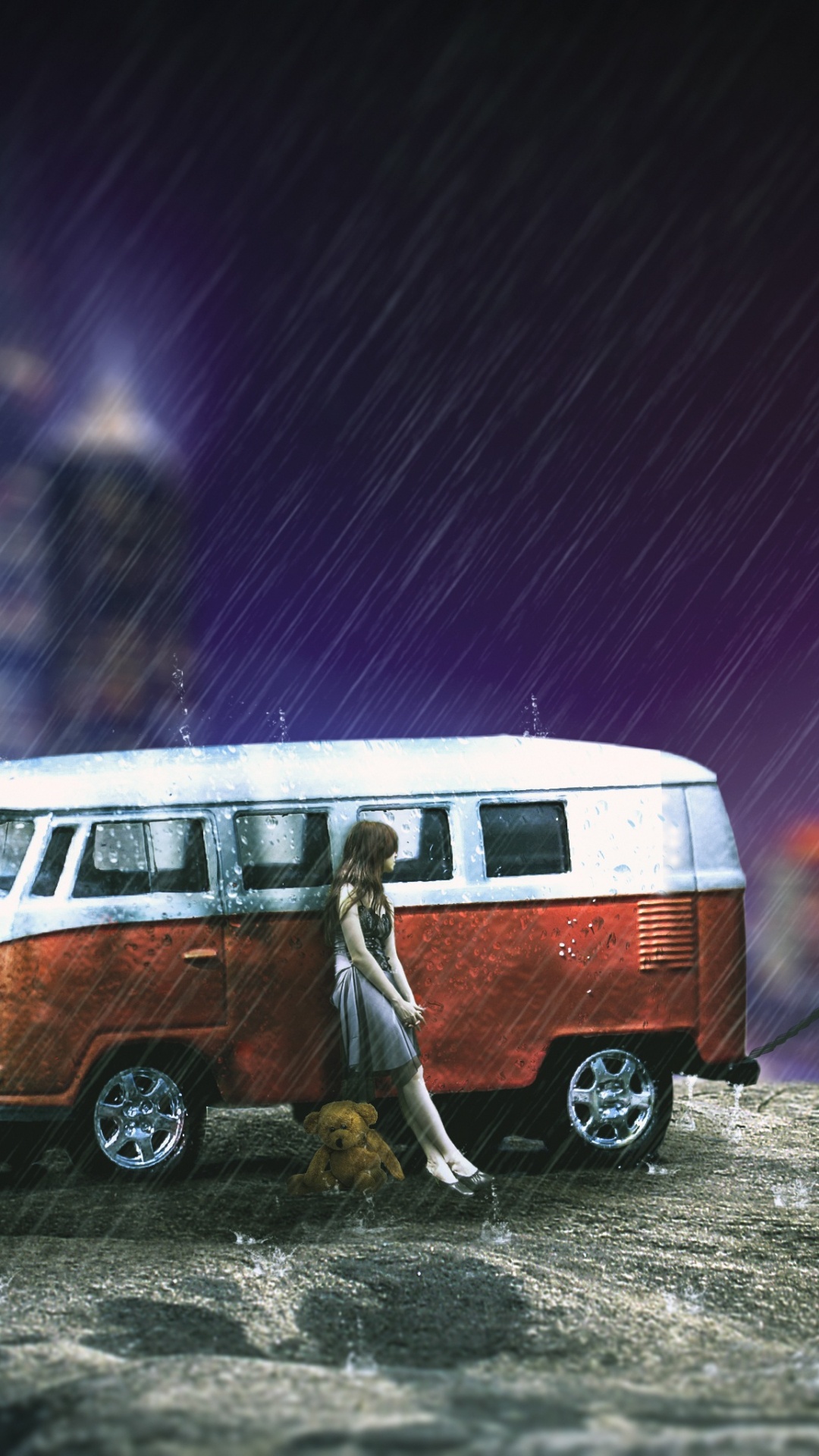 Volkswagen T-2 Blanc et Orange Sur Sol Couvert de Neige. Wallpaper in 1080x1920 Resolution