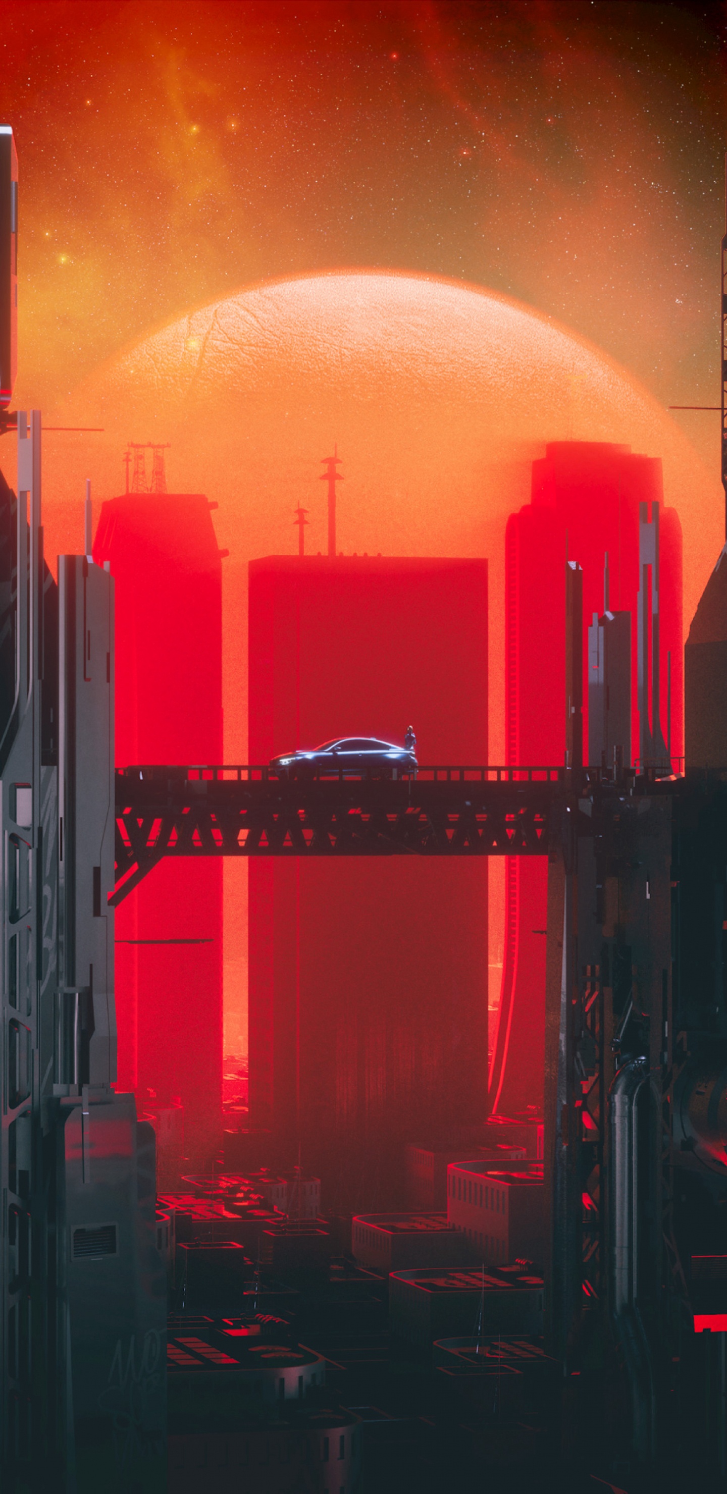 Bâtiment Rouge et Noir Pendant la Nuit. Wallpaper in 1440x2960 Resolution