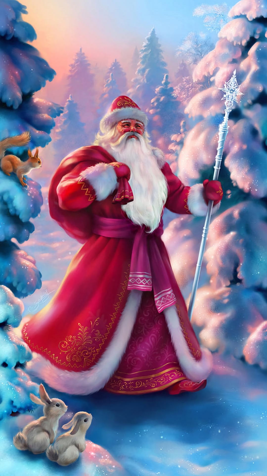 Santa Claus, Ded Moroz, Le Jour De Noël, Animation, Pink. Wallpaper in 1080x1920 Resolution
