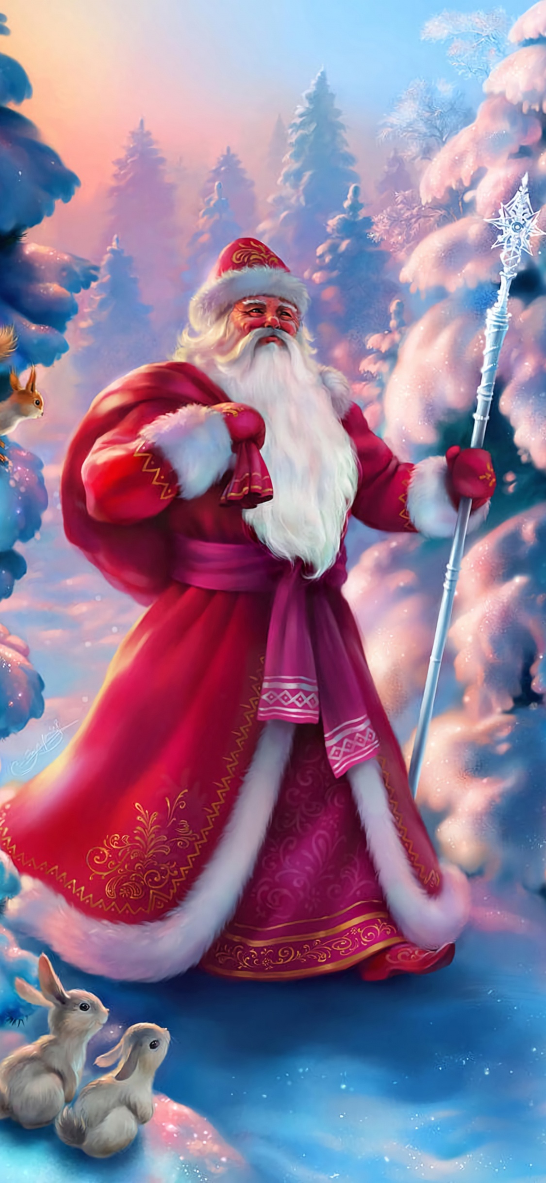 Santa Claus, Ded Moroz, Le Jour De Noël, Animation, Pink. Wallpaper in 1125x2436 Resolution