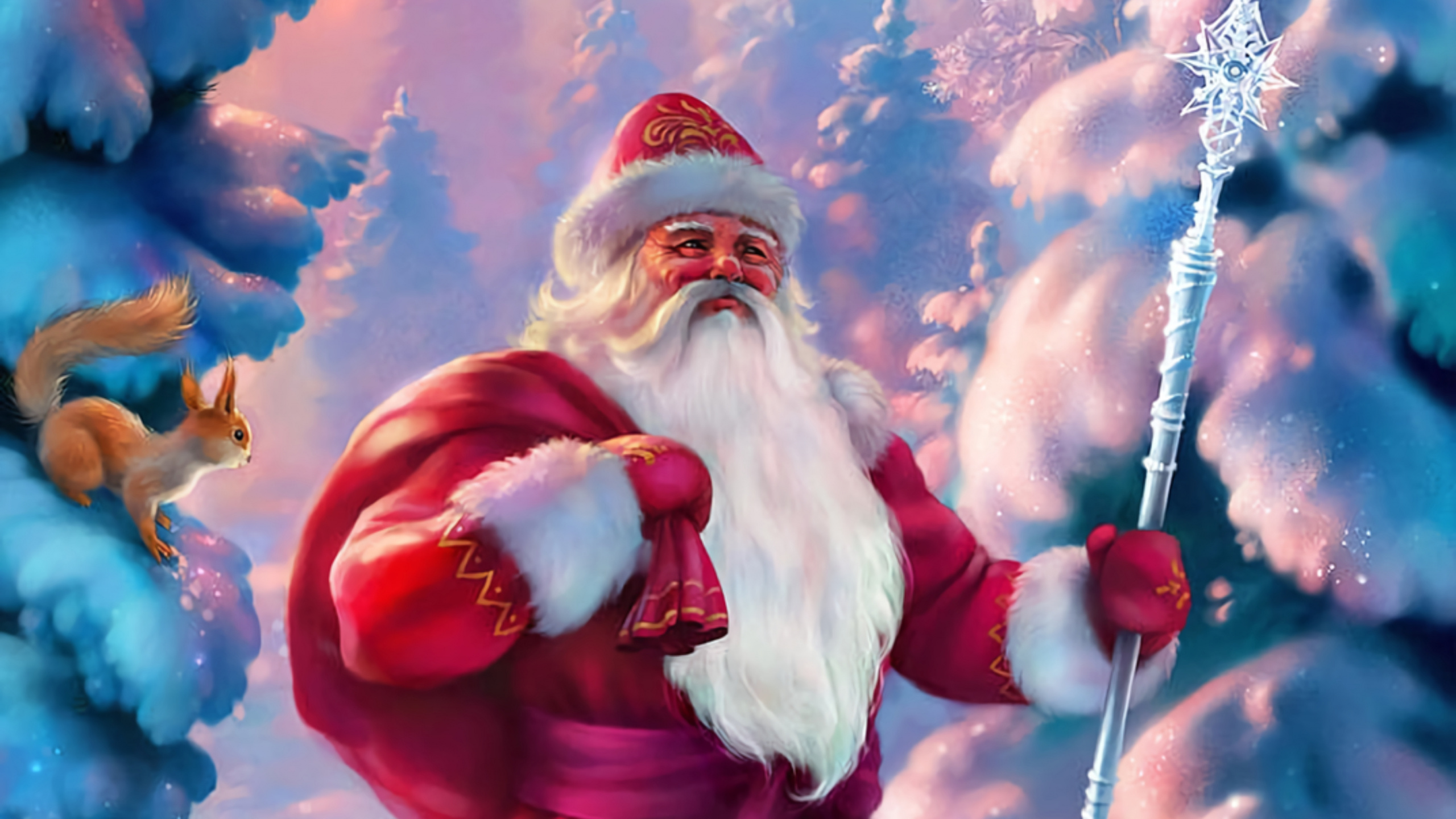 Weihnachtsmann, Ded Moroz, Weihnachten, Animation, Pink. Wallpaper in 2560x1440 Resolution