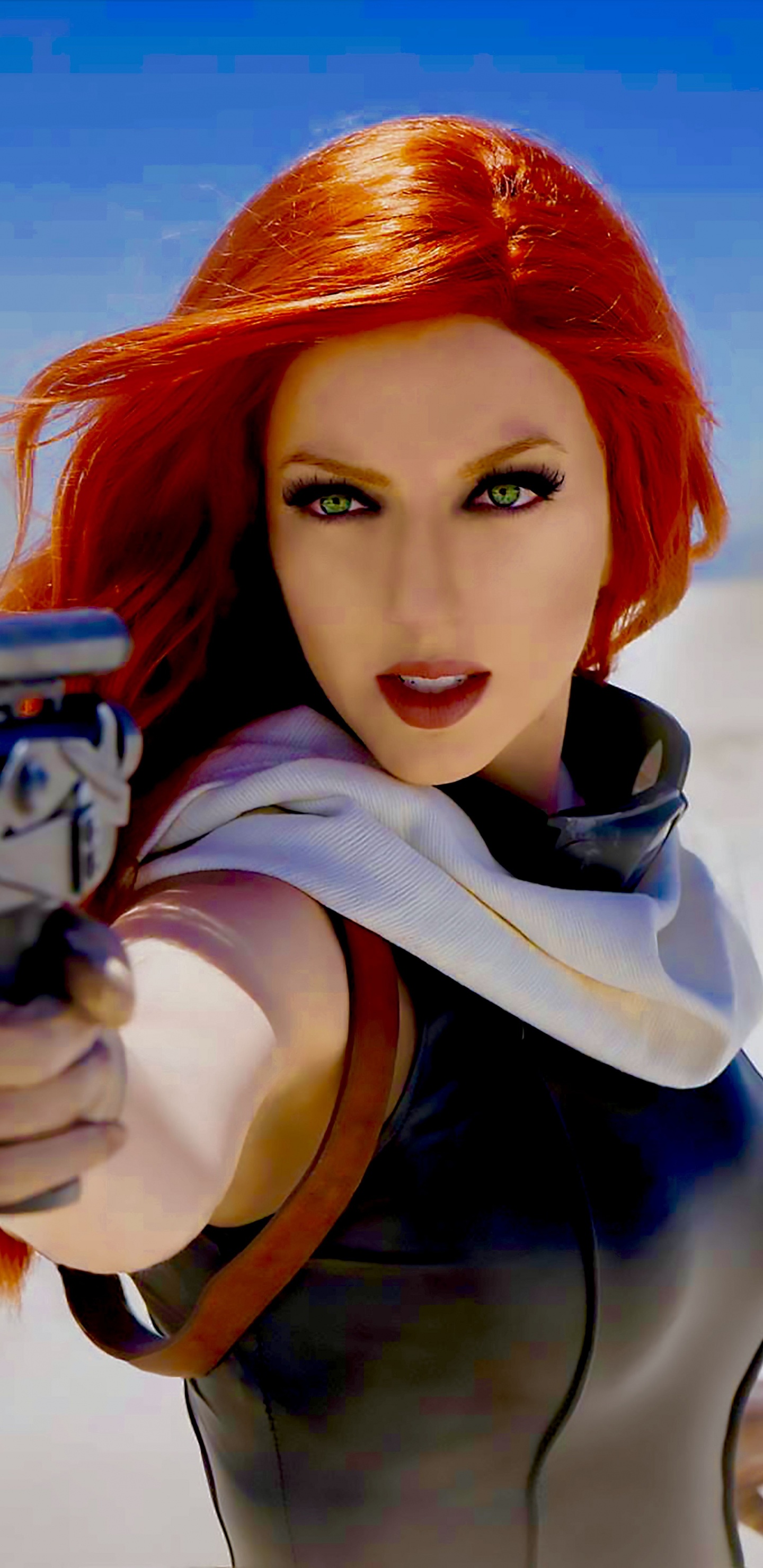 Mujer en Camisa de Manga Larga en Blanco y Negro Con Rifle Negro. Wallpaper in 1440x2960 Resolution