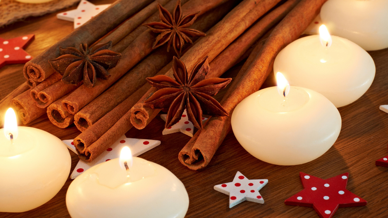 Candle, Star Anise, Anise, Cinnamon, Spice. Wallpaper in 1280x720 Resolution