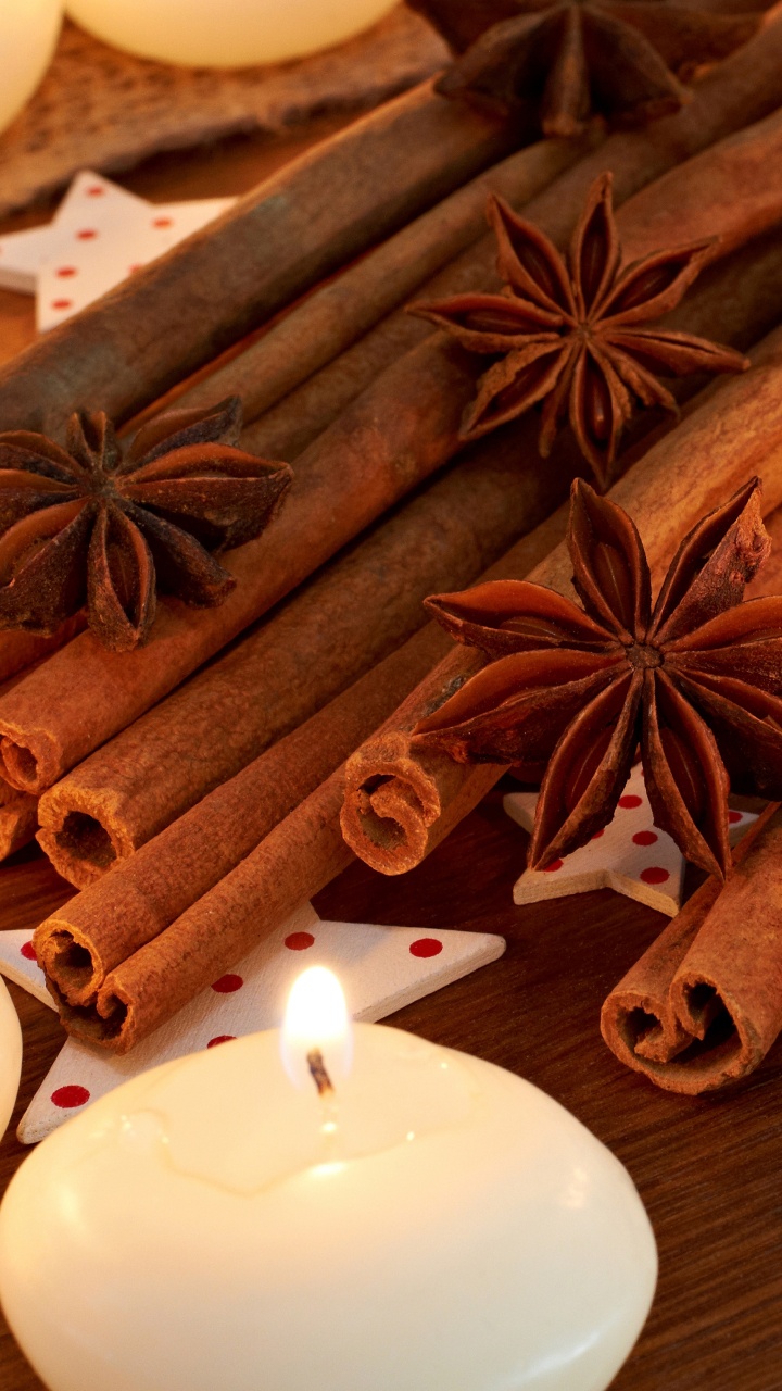 Candle, Star Anise, Anise, Cinnamon, Spice. Wallpaper in 720x1280 Resolution