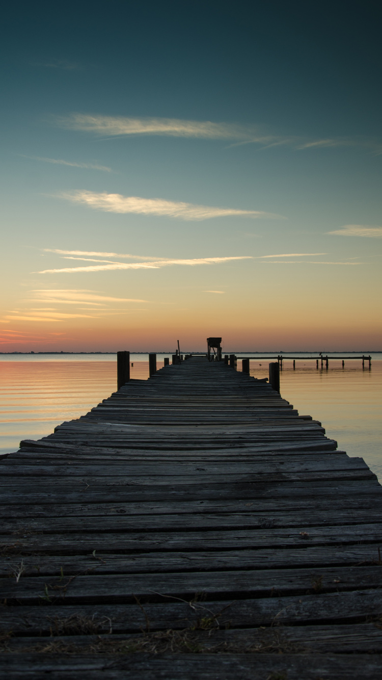Sonnenuntergang, Pier, Dock, Horizont, Wasser. Wallpaper in 750x1334 Resolution